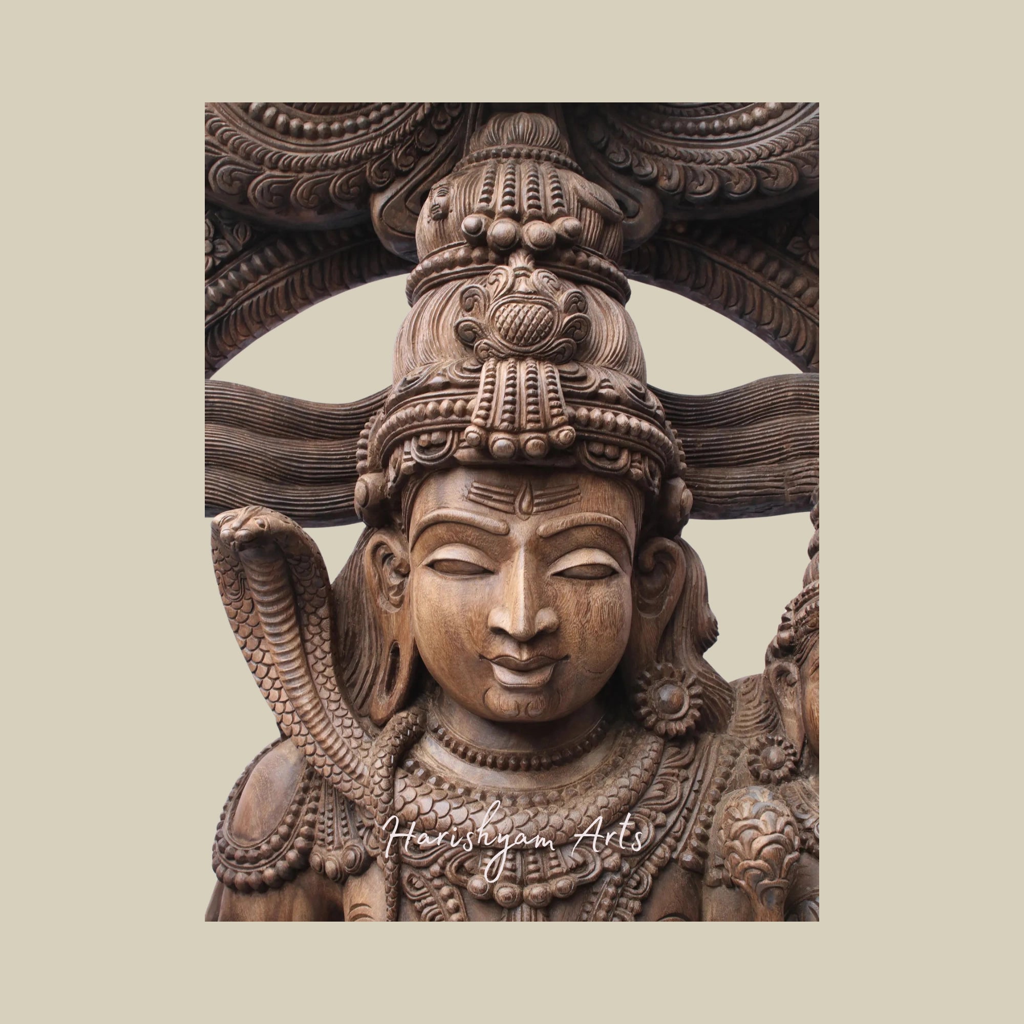 81" Uma-Maheshwara Large Wooden Shiva Parvati Seated on Nandi with Kirtimukha Arch Lord Shiva Wooden Statue for Temple5