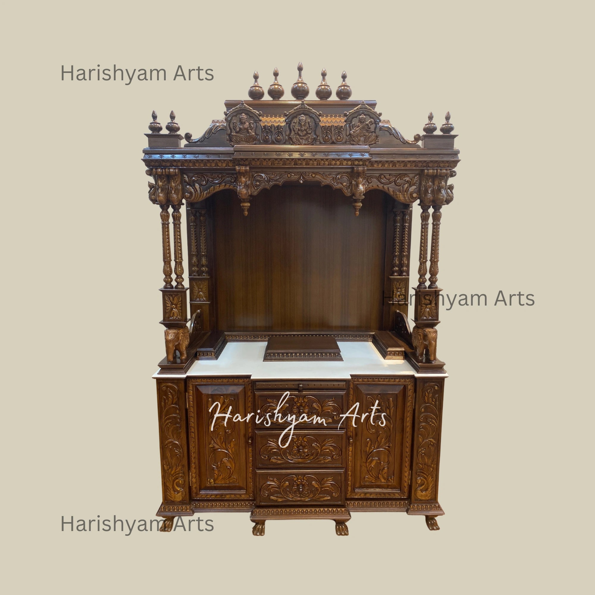 84" Handcrafted Luxury Teak Wooden Mandir for Home