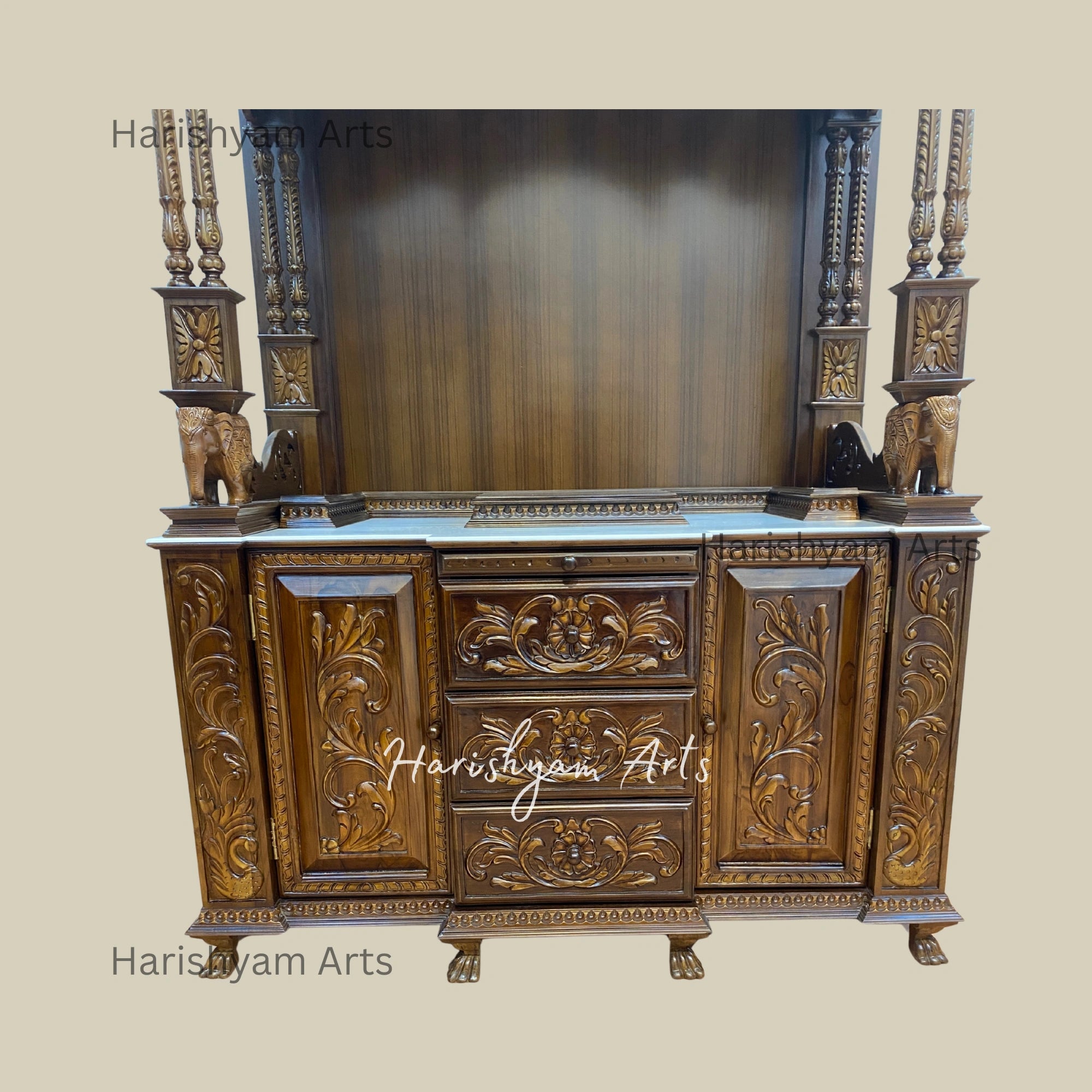 84" Handcrafted Luxury Teak Wooden Mandir for Home