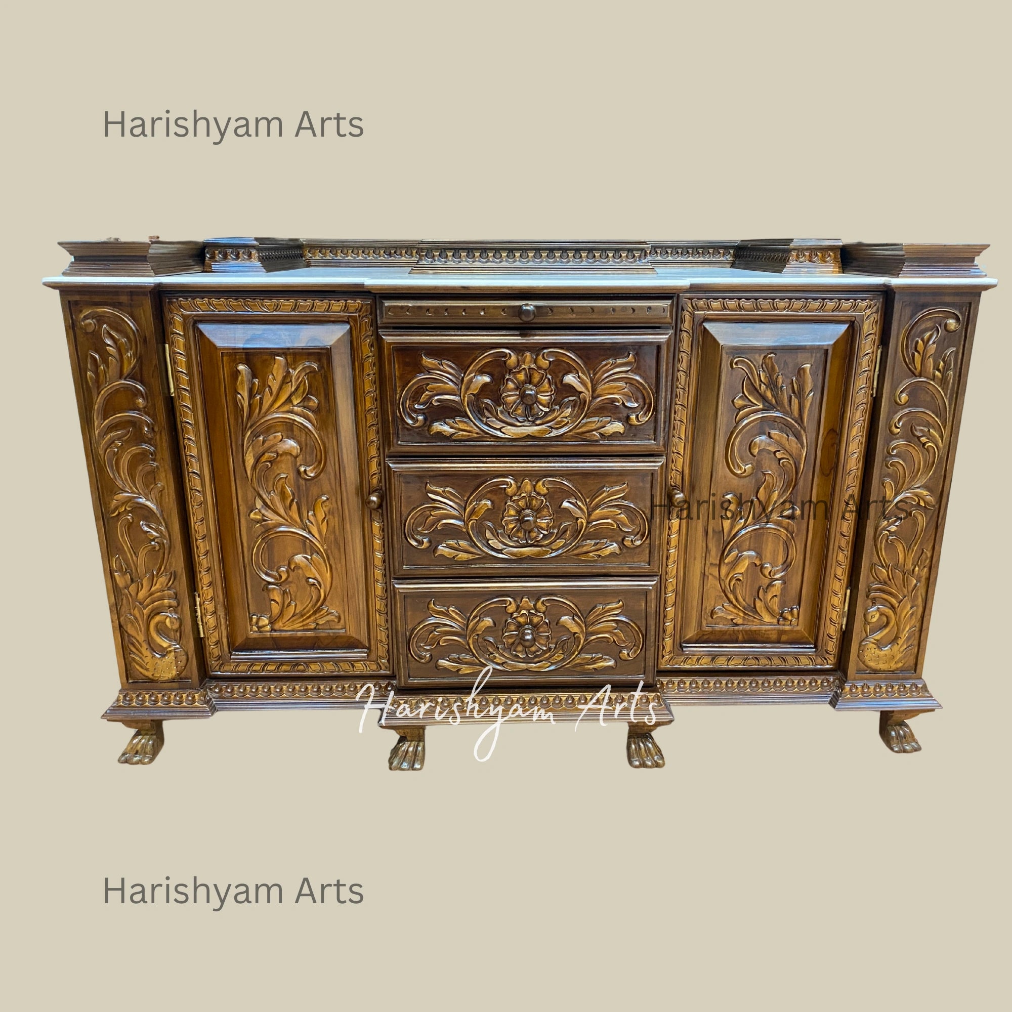 84" Handcrafted Luxury Teak Wooden Mandir for Home