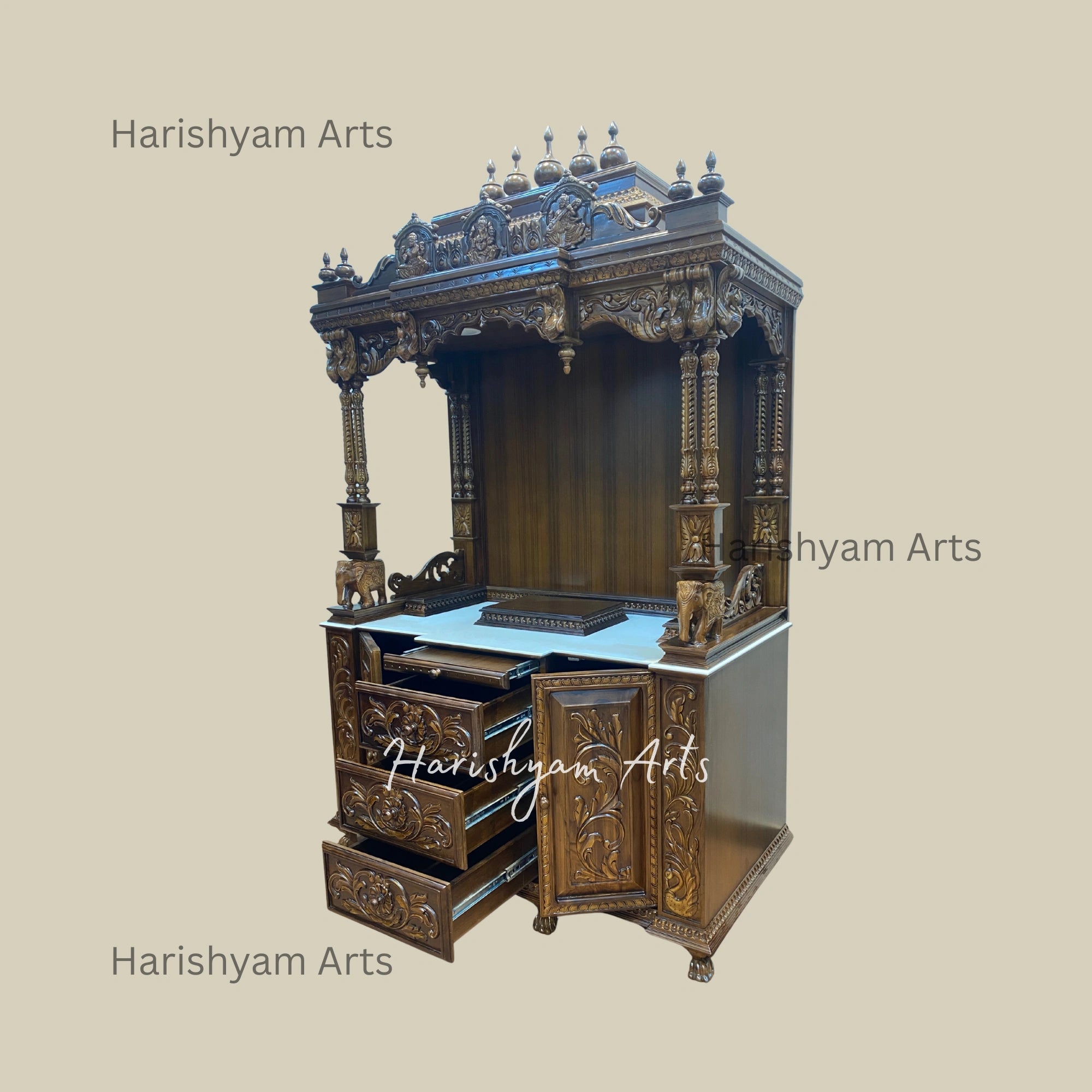 84" Handcrafted Luxury Teak Wooden Mandir for Home