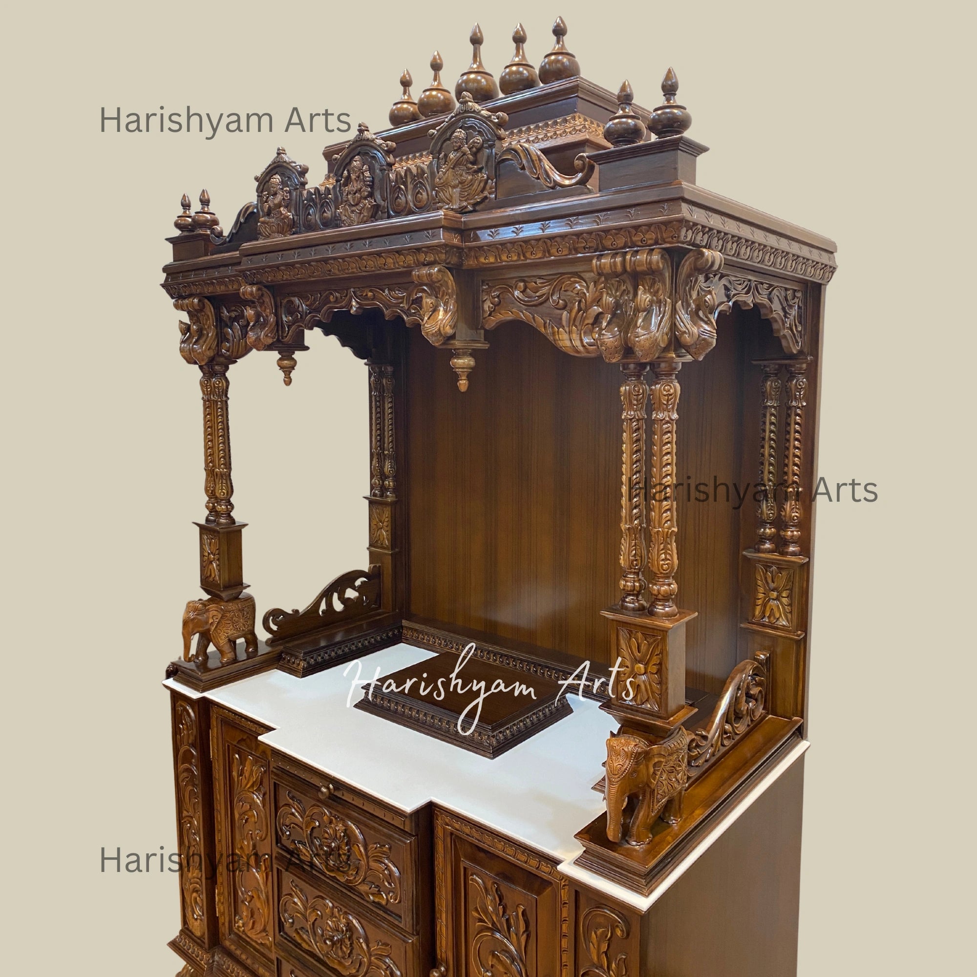84" Handcrafted Luxury Teak Wooden Mandir for Home