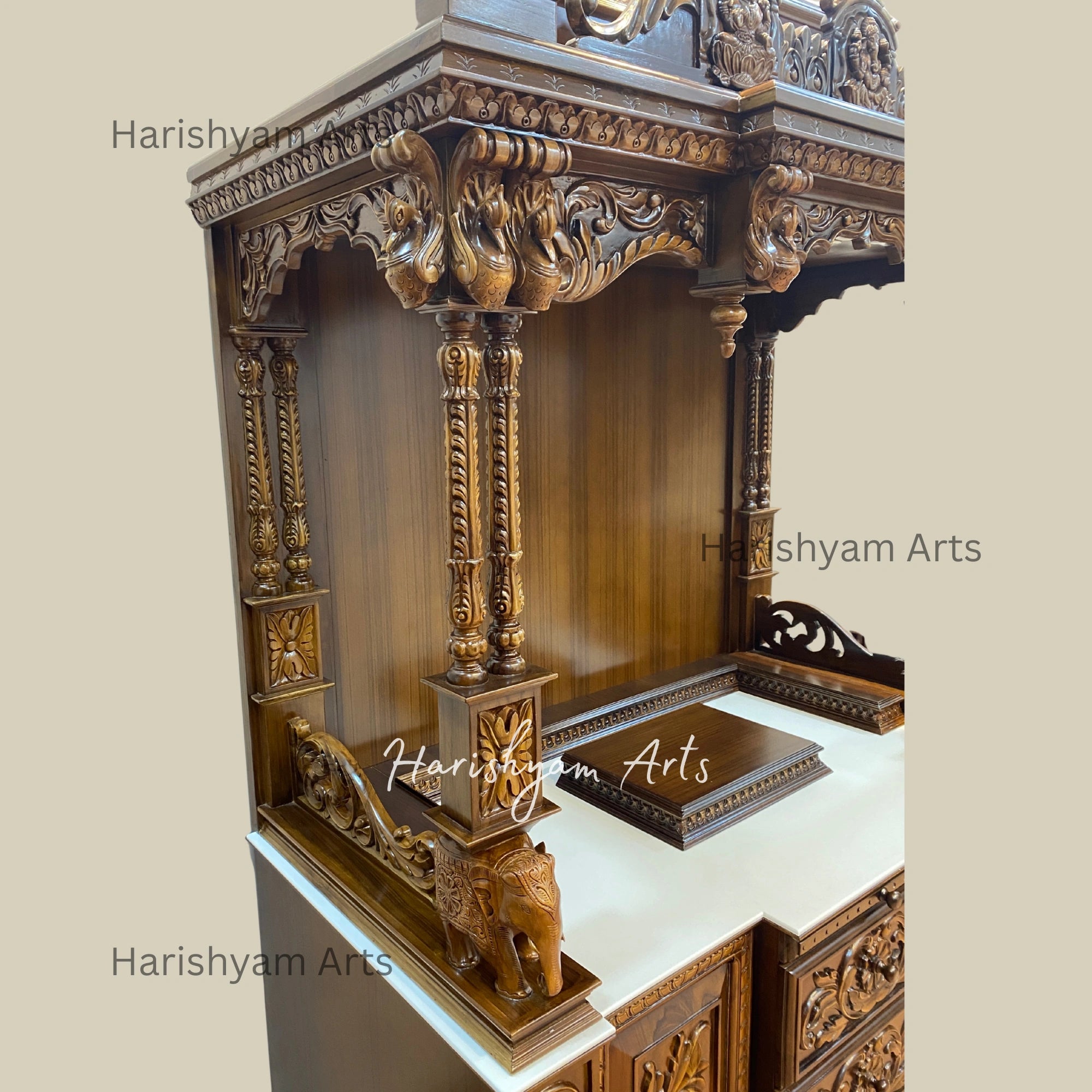84" Handcrafted Luxury Teak Wooden Mandir for Home