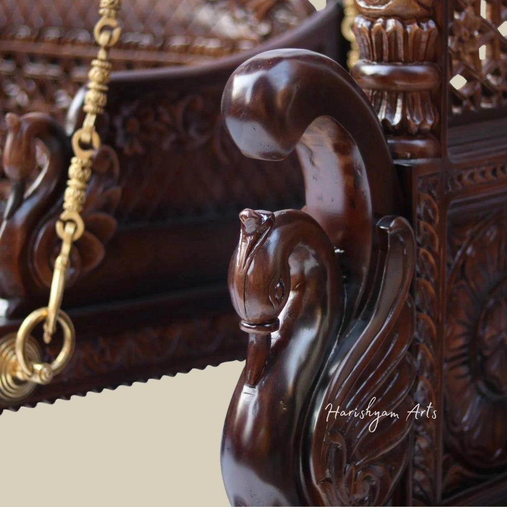 84" Teak Wood HandCarved Designer Traditional Swing with Brass Chains
