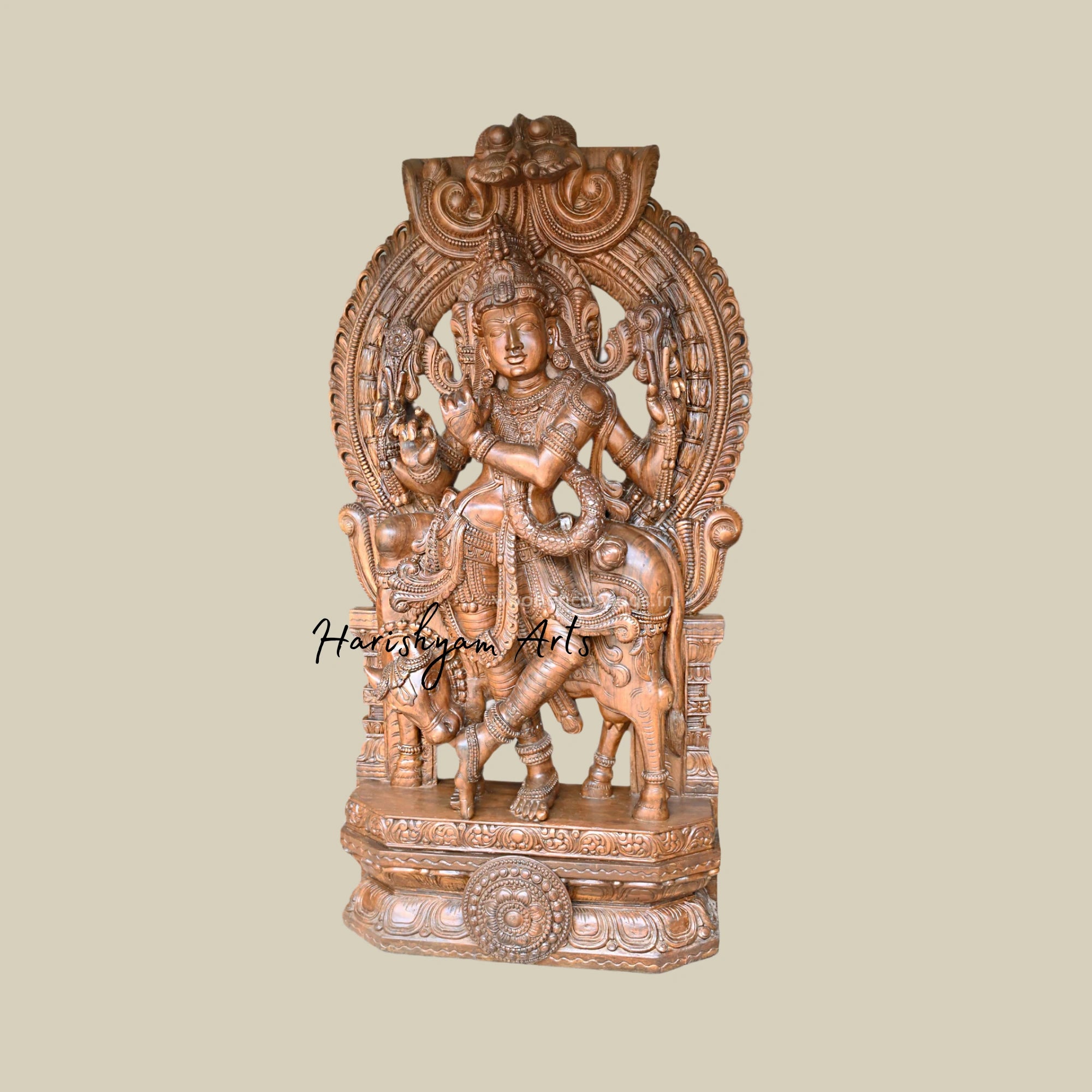 85" Large Statue of Lord Krishna Licking the Feet of Gomatha (Cow)2