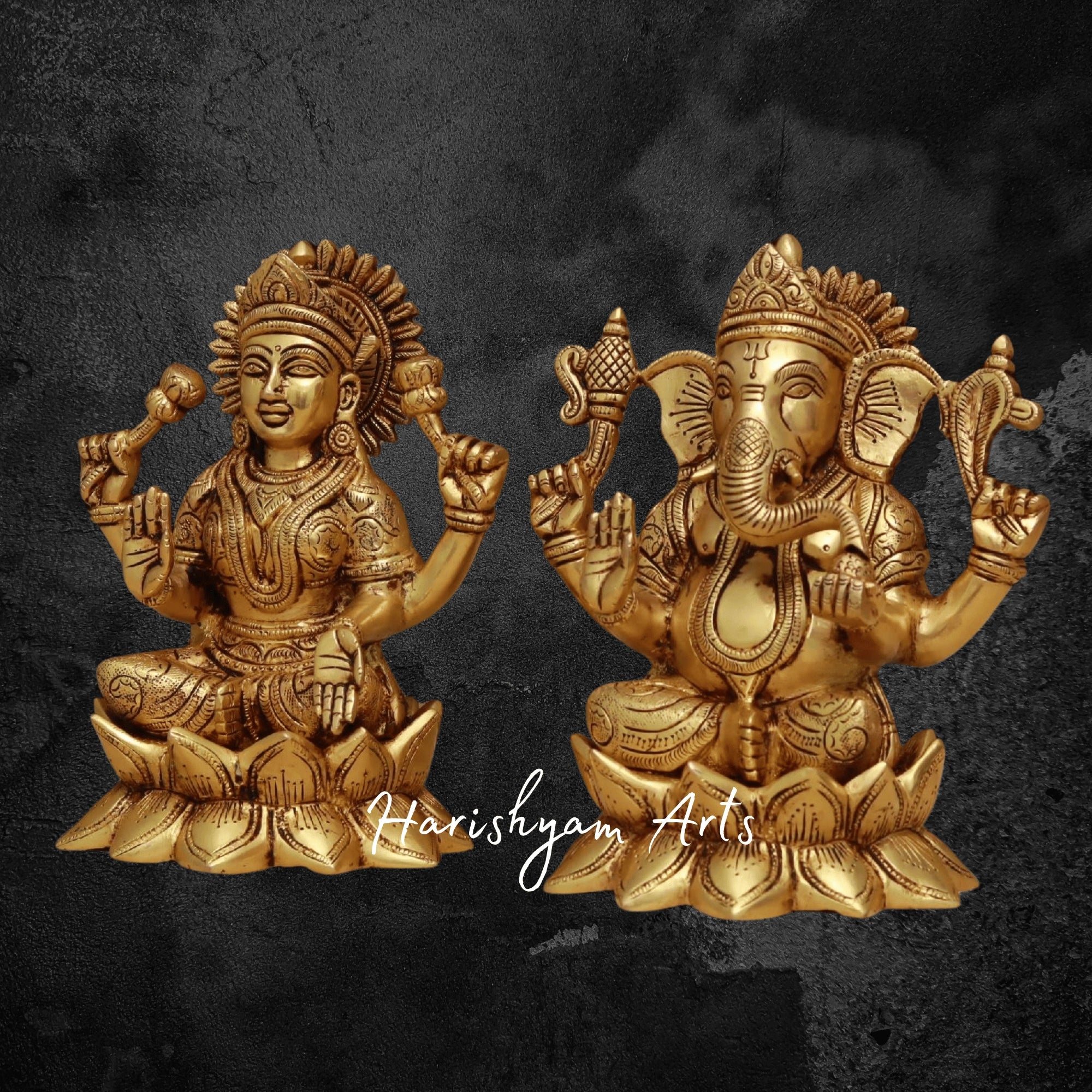 8" Brass Laxmi Ganesh for Office Desk and Home Mandir1