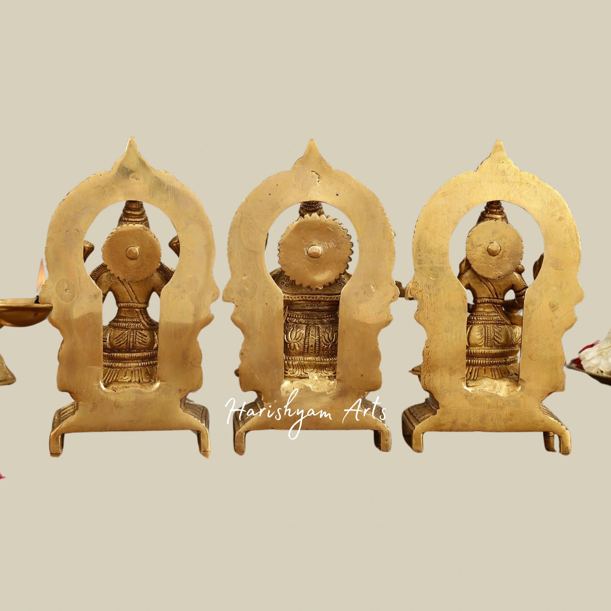 8" Brass Sculpture Set of Lakshmi, Saraswati, and Ganesha for Temple Spaces4