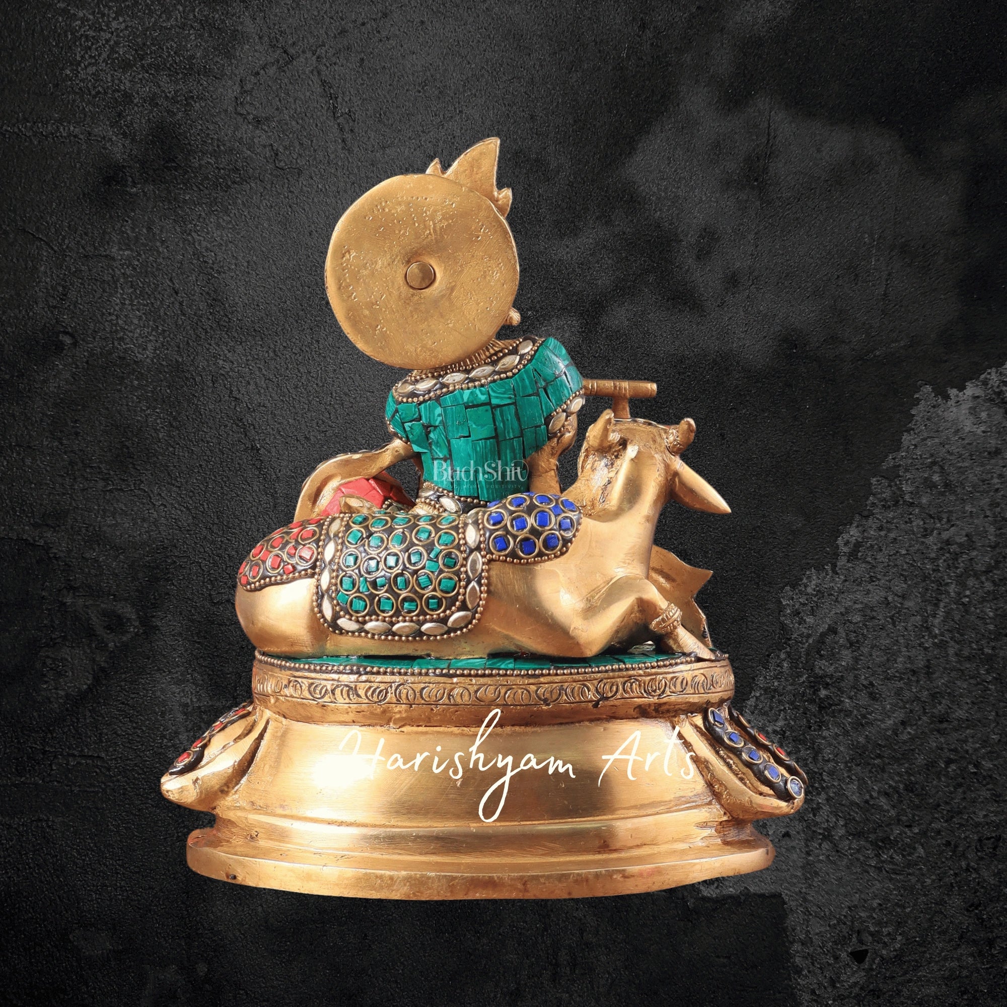 8" Detailed Brass Sri Krishna Murti Accompanied by Sacred Cow