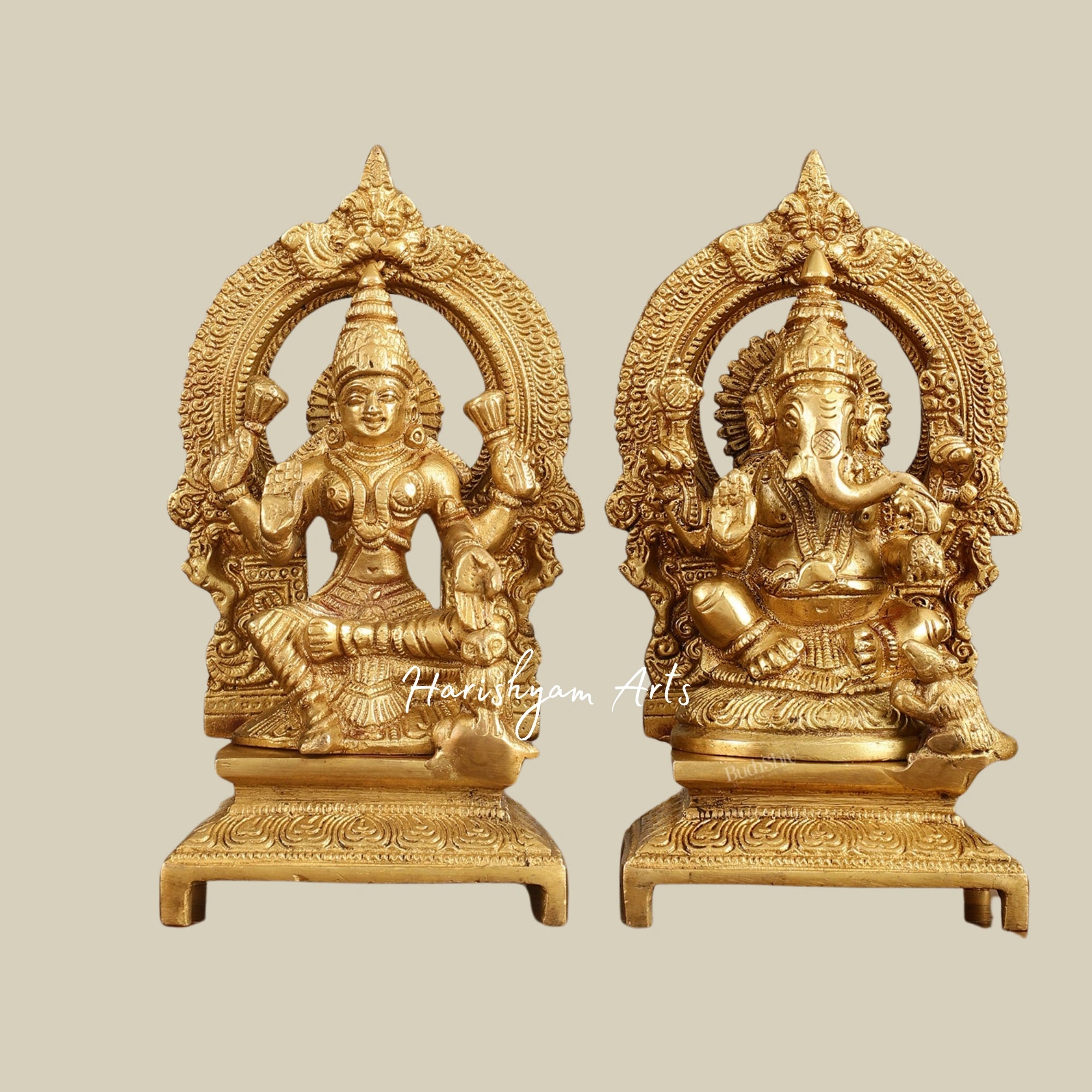 8" Elegant Brass Lakshmi Ganesha Saraswati Idols with Meenakari Work4