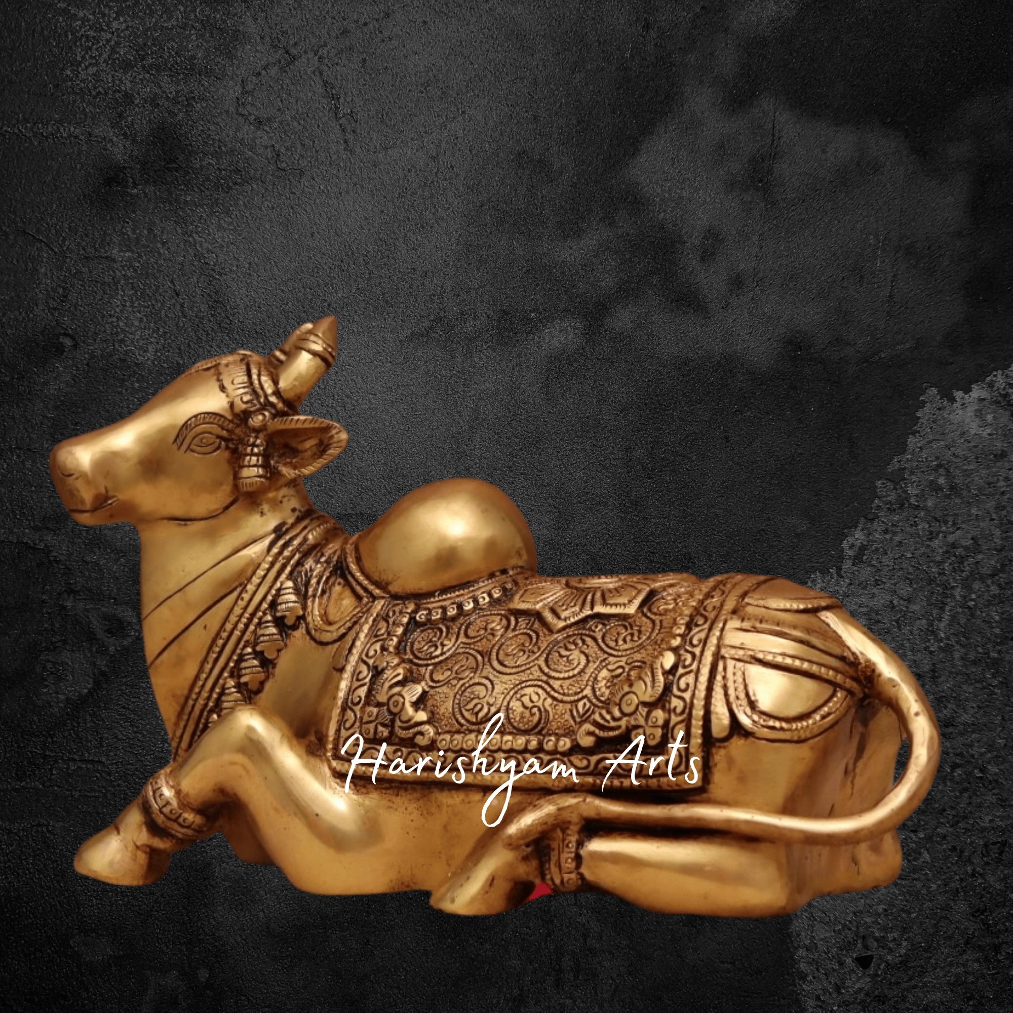 8" Finely Crafted Sitting Nandi Statue in Polished Brass Finish