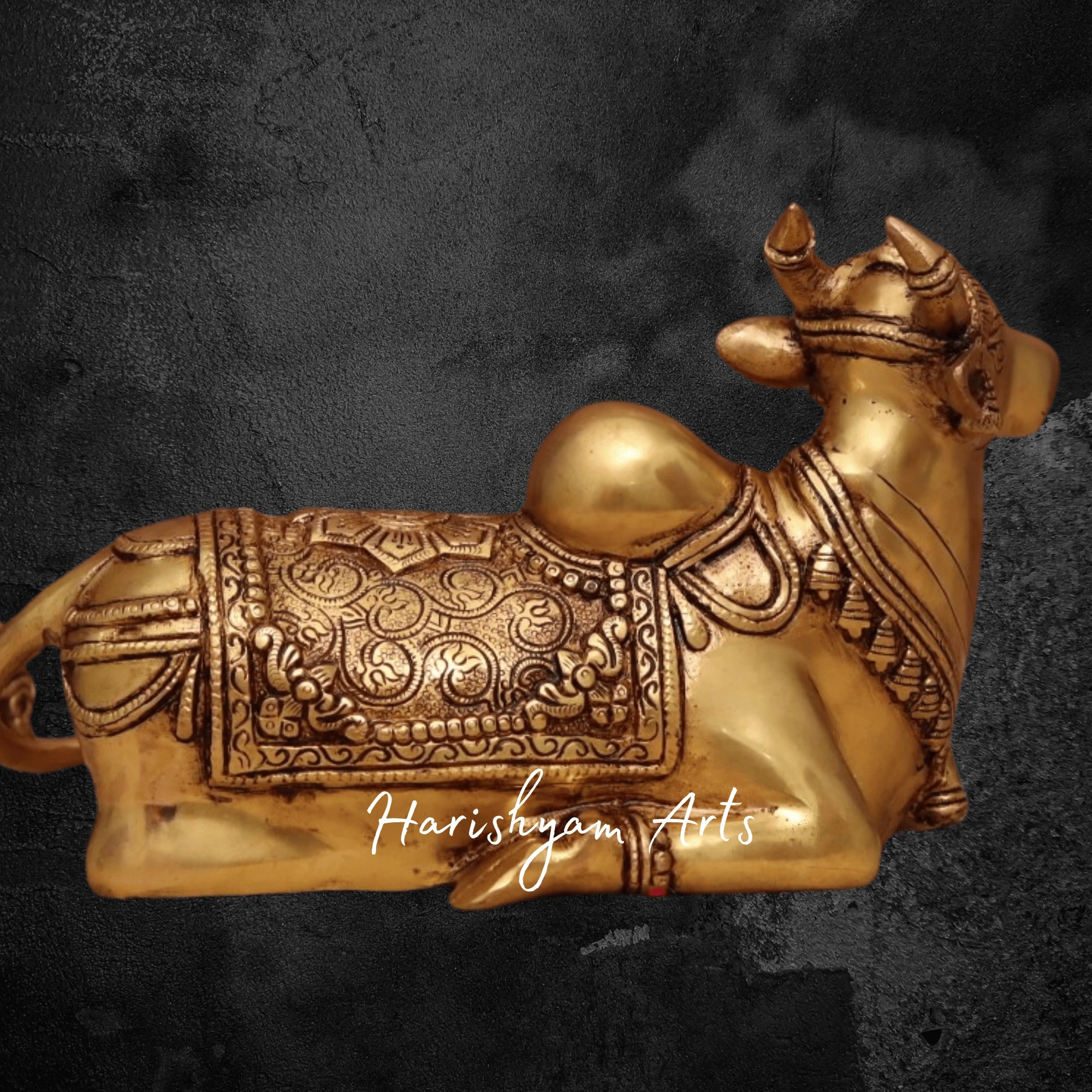 8" Finely Crafted Sitting Nandi Statue in Polished Brass Finish
