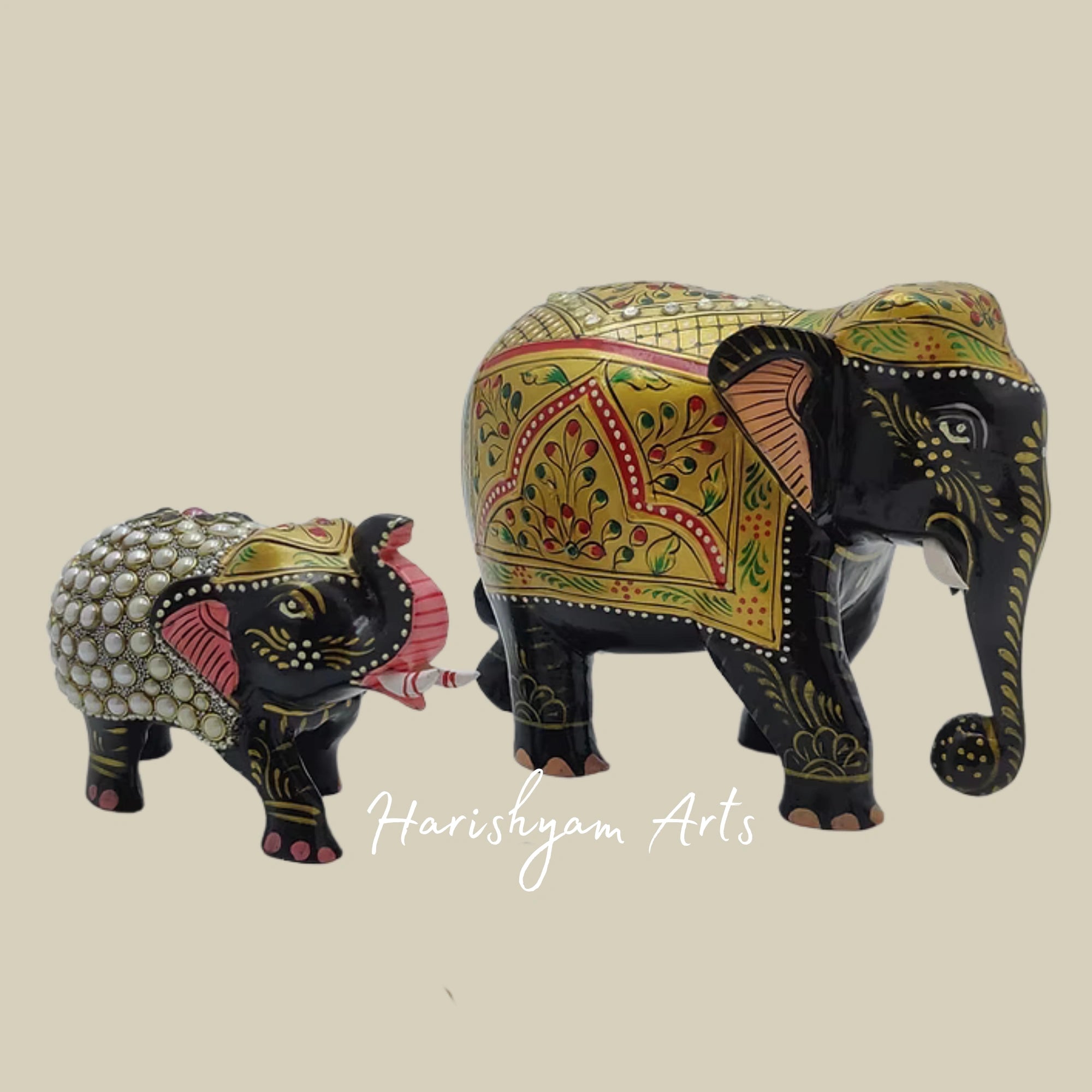 8" Hand-Painted Wooden Elephant Figurines1
