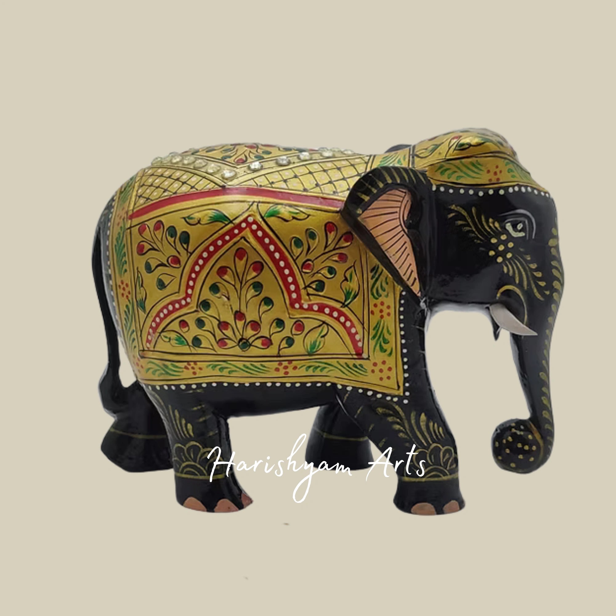8" Hand-Painted Wooden Elephant Figurines3