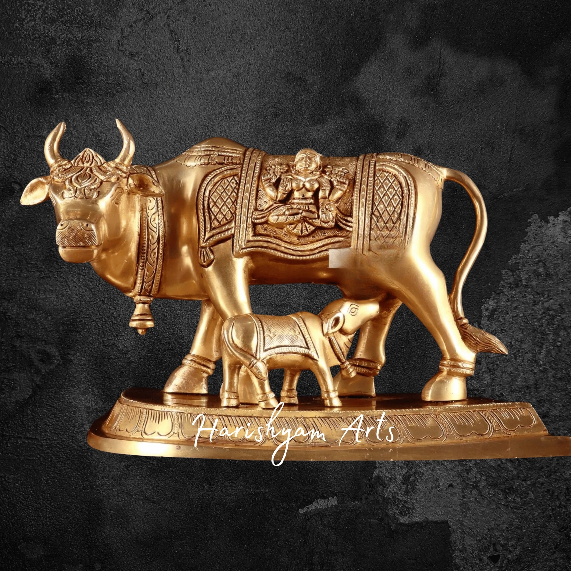8" Handcrafted Pure Brass Kamadhenu Cow Statue for Home Décor