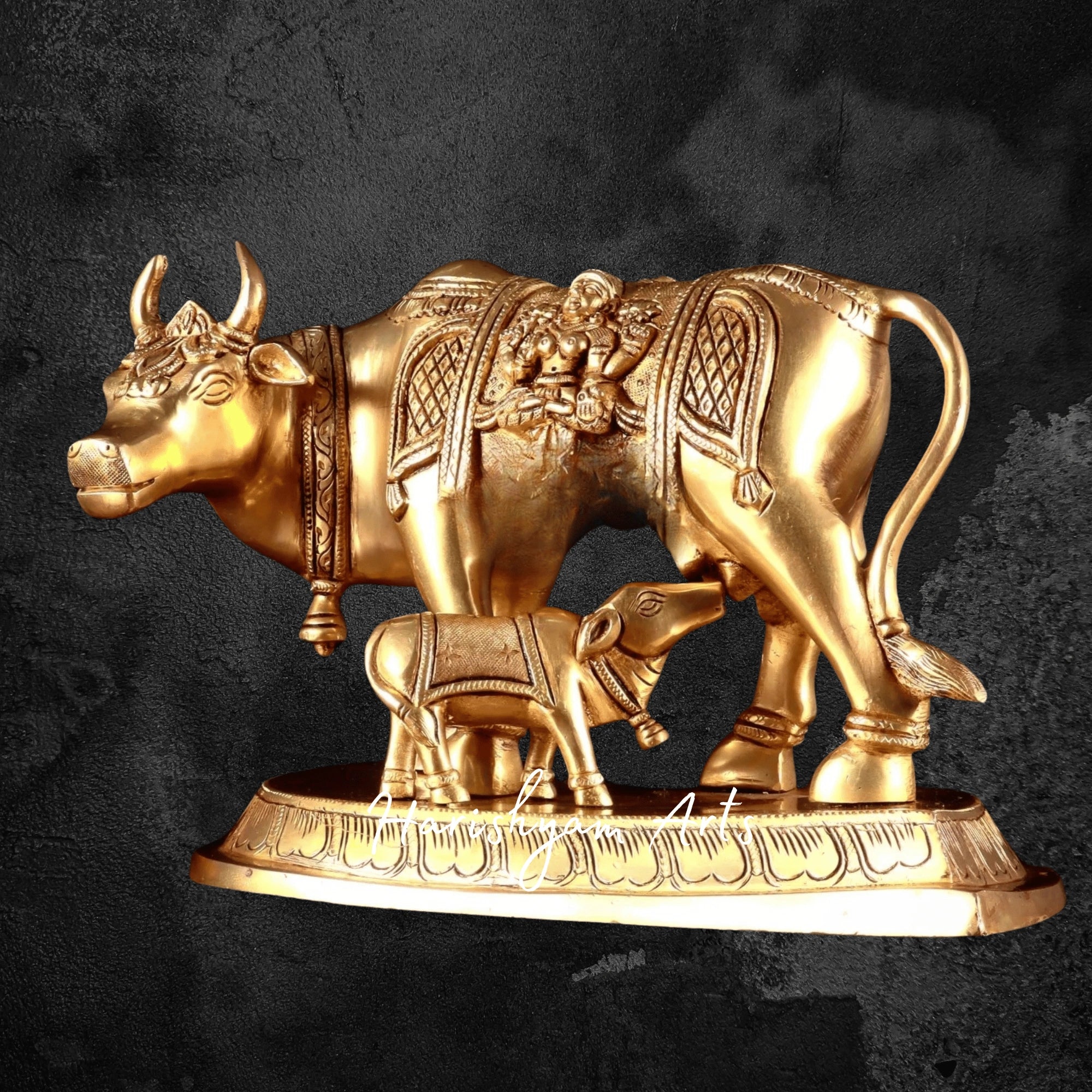 8" Handcrafted Pure Brass Kamadhenu Cow Statue for Home Décor