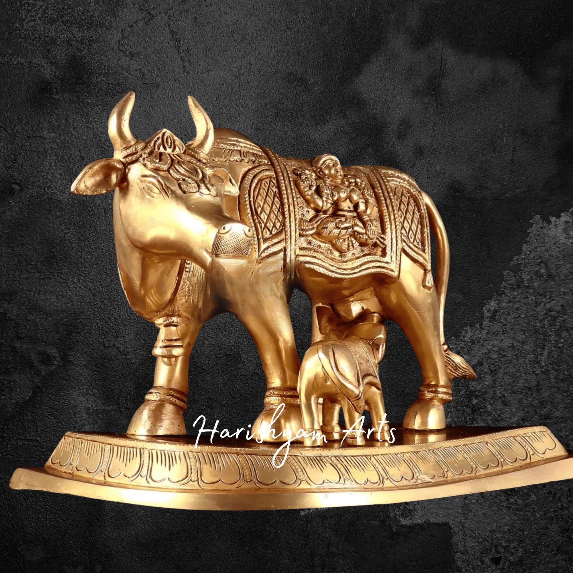 8" Handcrafted Pure Brass Kamadhenu Cow Statue for Home Décor