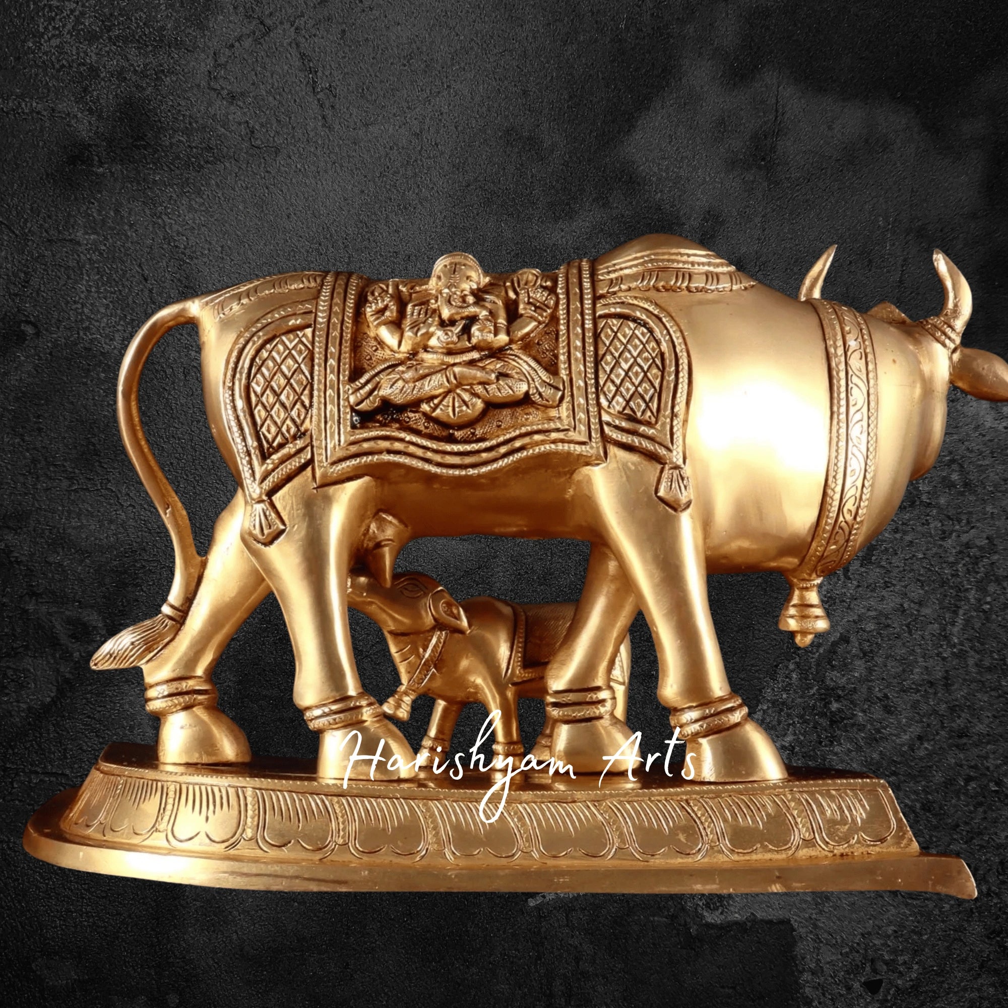 8" Handcrafted Pure Brass Kamadhenu Cow Statue for Home Décor