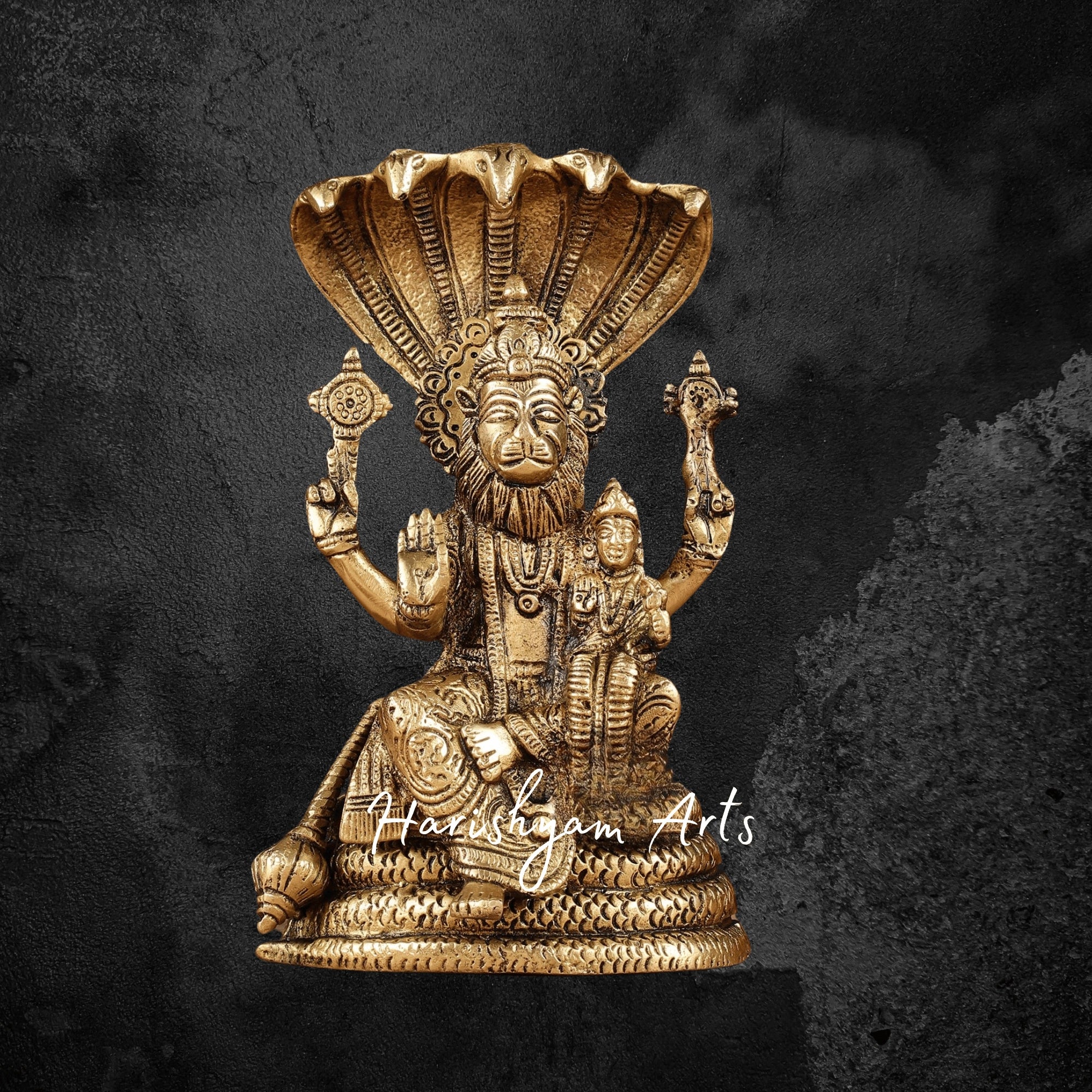 8" Lakshmi Narasimha Swamy Brass Statue Pooja and Altar Decor Idol