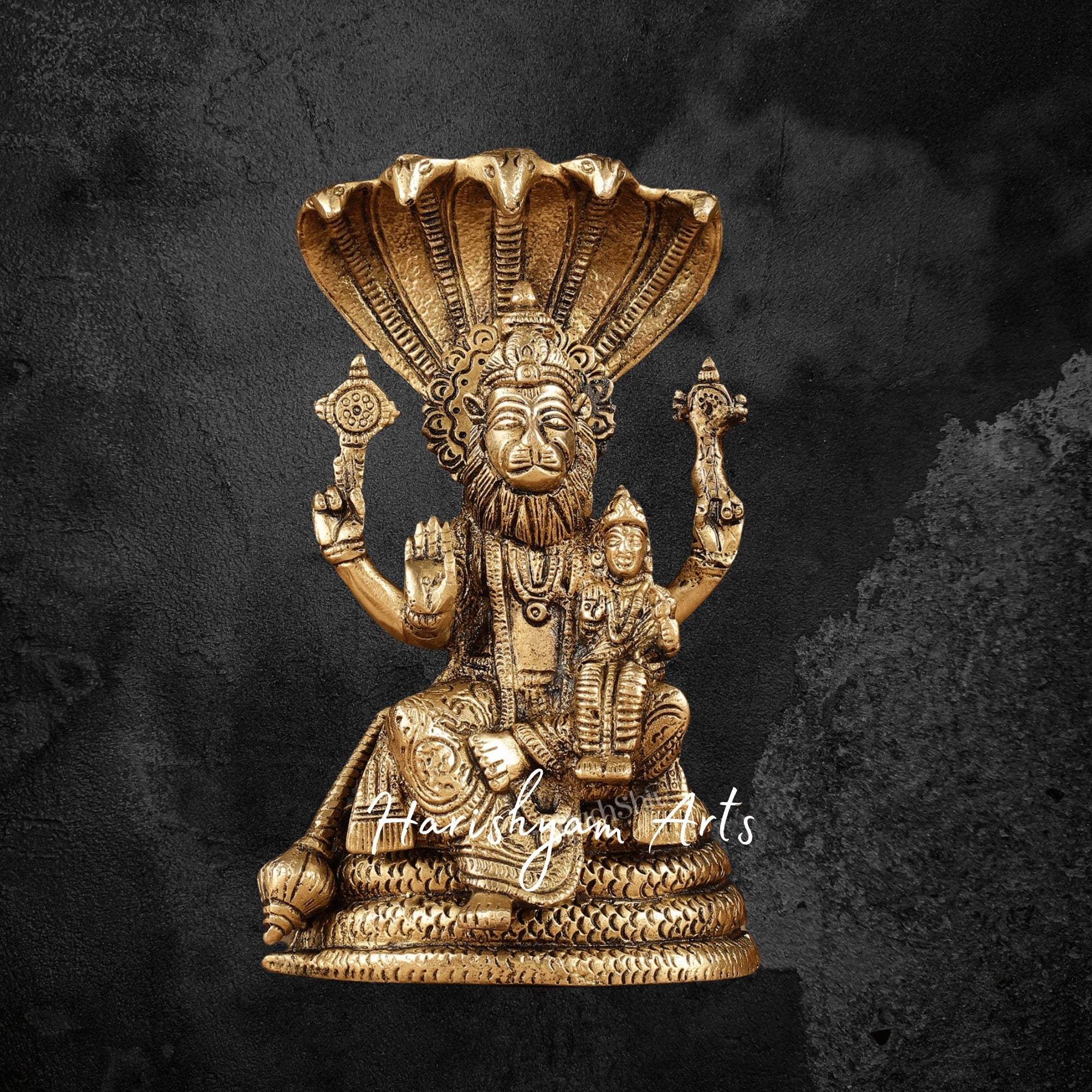 8" Lakshmi Narasimha Swamy Brass Statue Pooja and Altar Decor Idol2