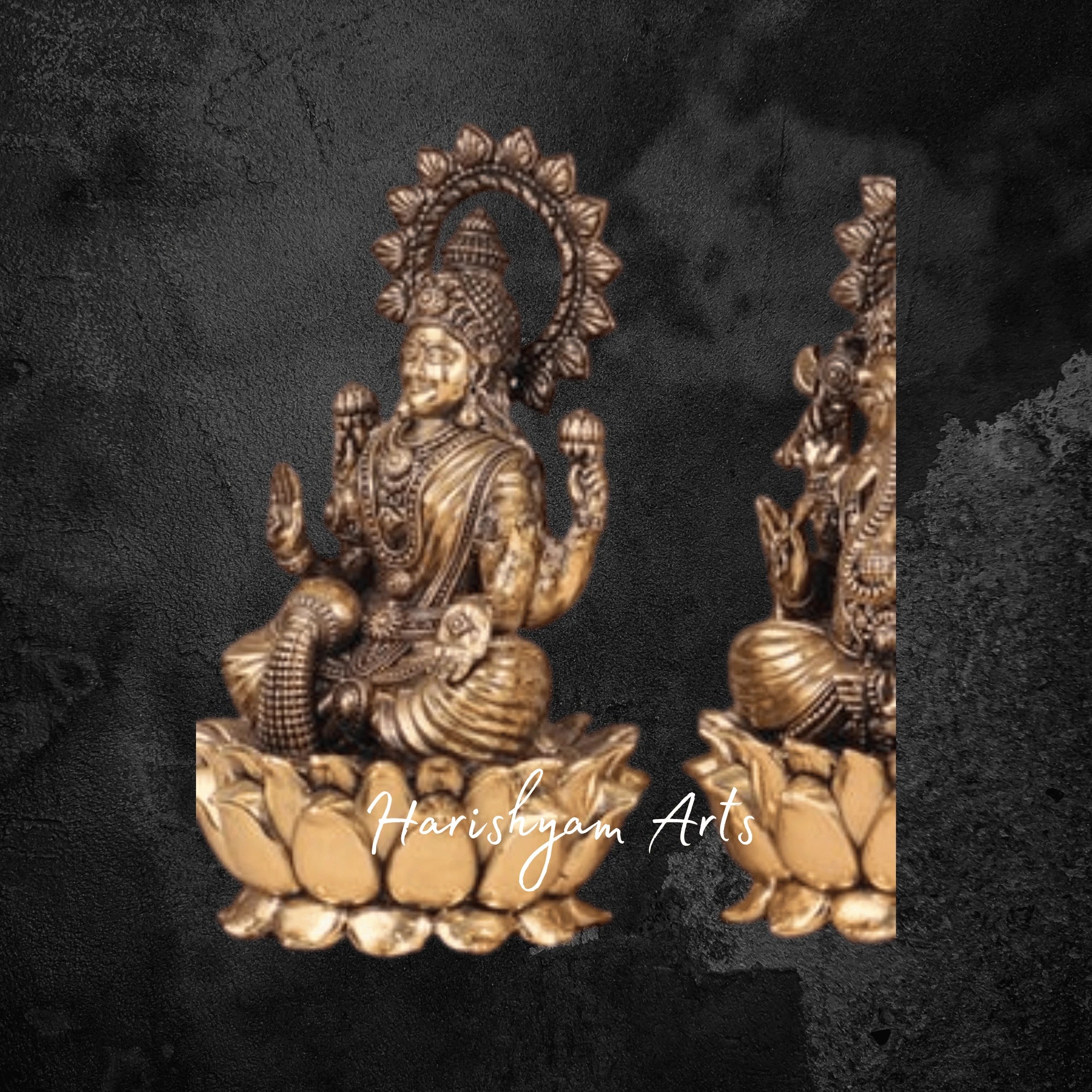 8" Laxmi Ganesh Brass Idol with Intricate Detailing