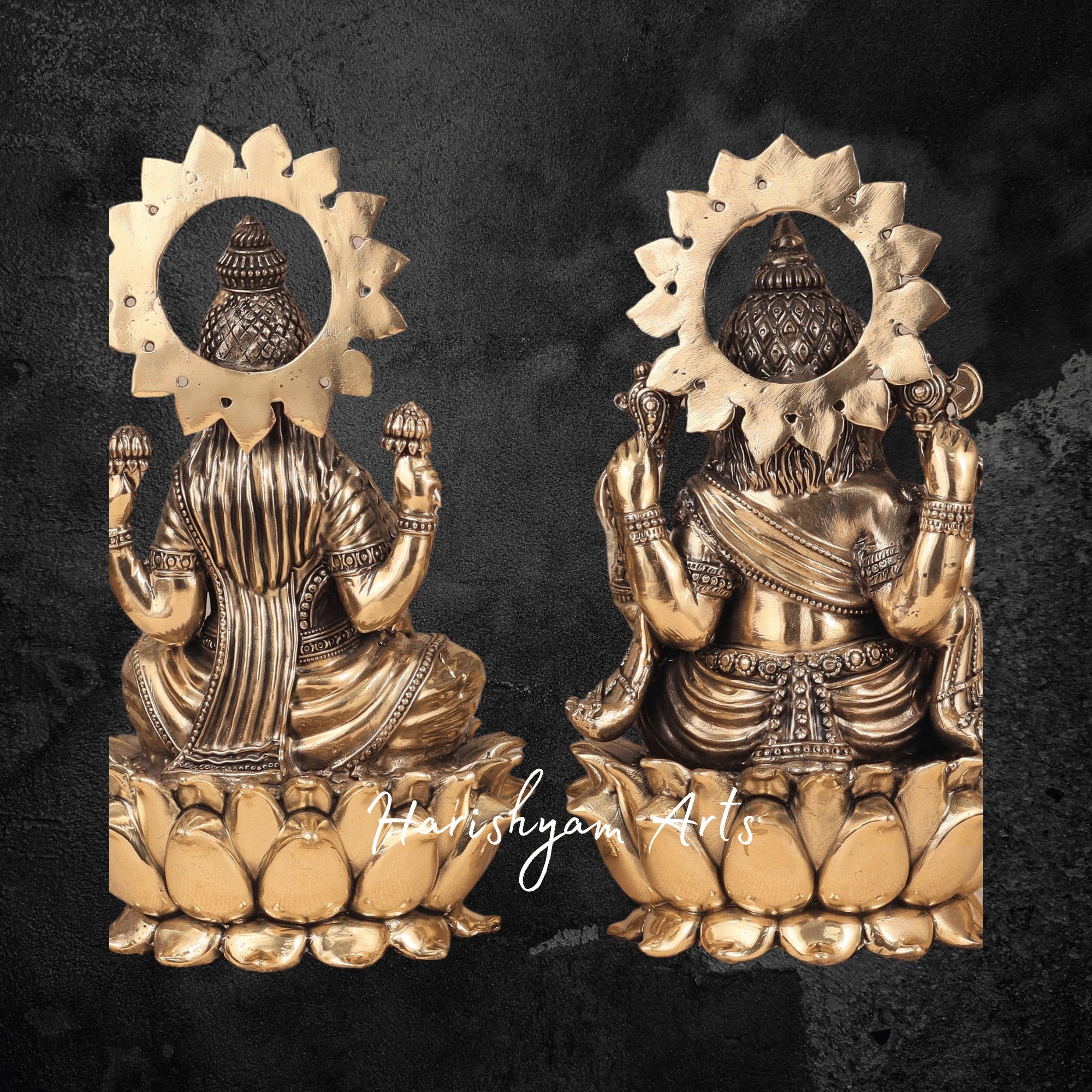 8" Laxmi Ganesh Brass Idol with Intricate Detailing