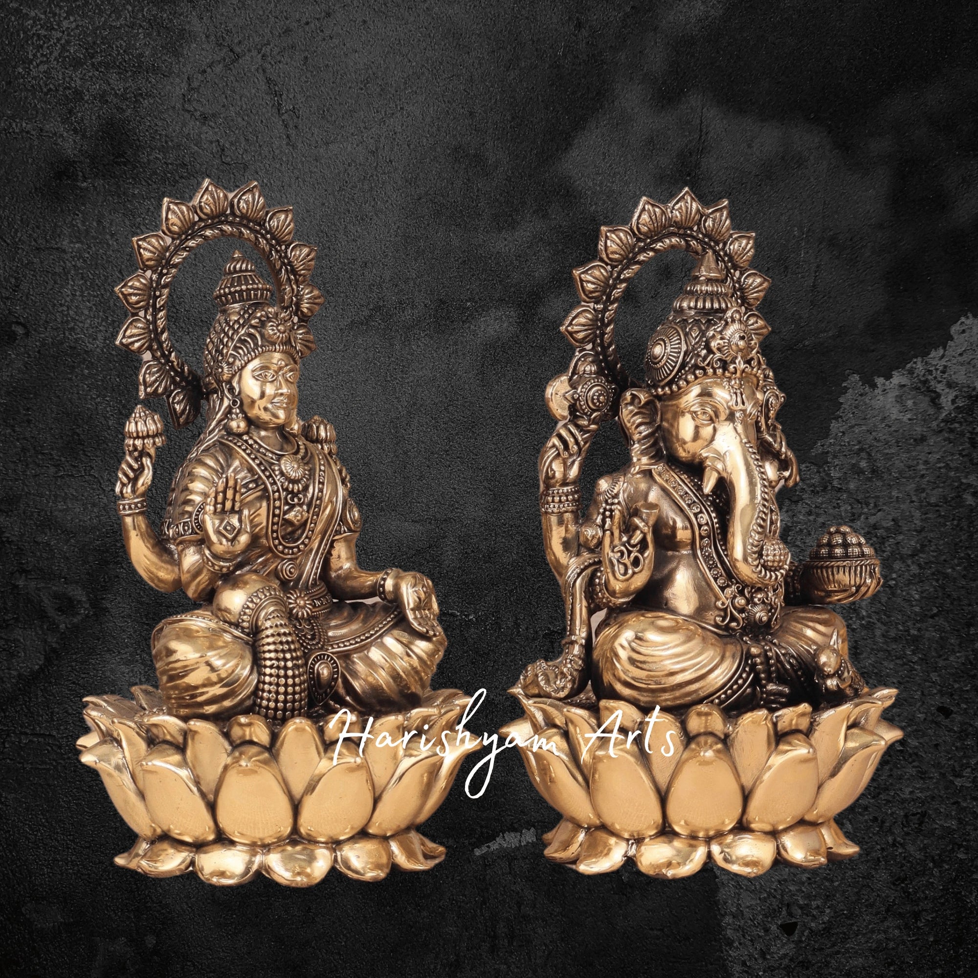 8" Laxmi Ganesh Brass Idol with Intricate Detailing