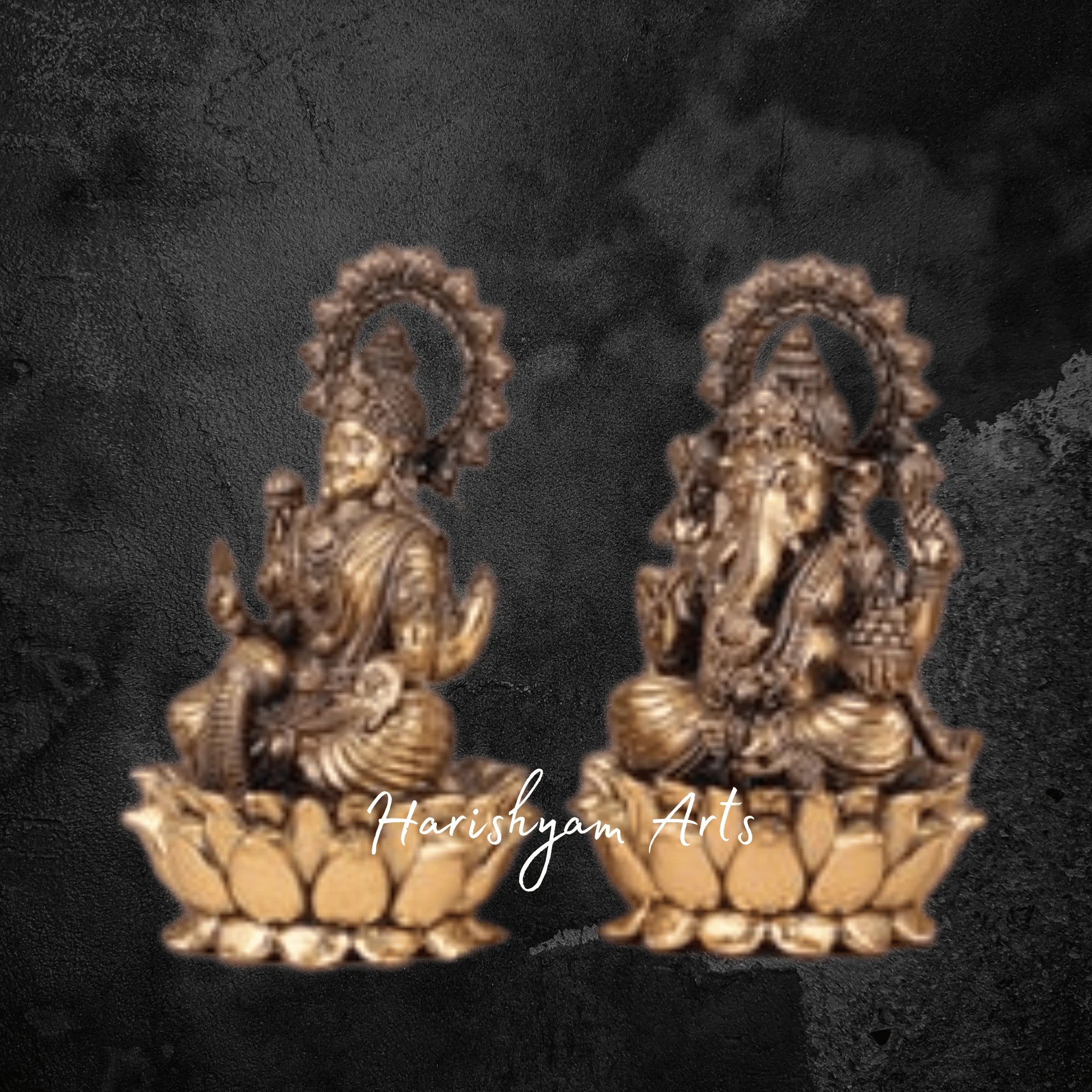 8" Laxmi Ganesh Brass Idol with Intricate Detailing