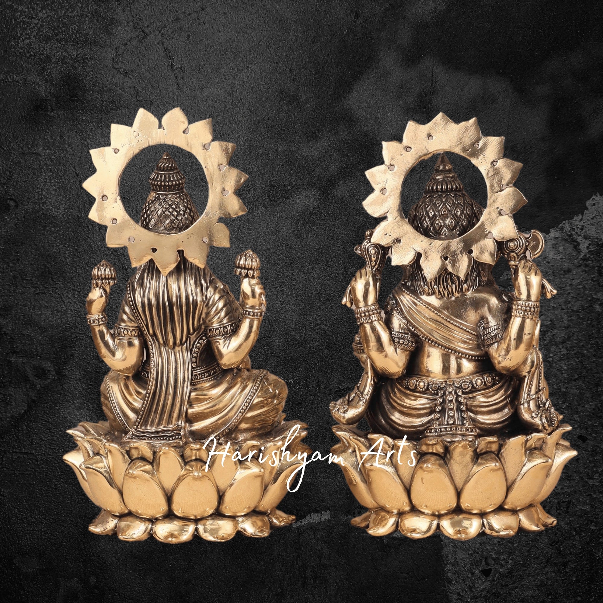 8" Laxmi Ganesh Brass Idol with Intricate Detailing