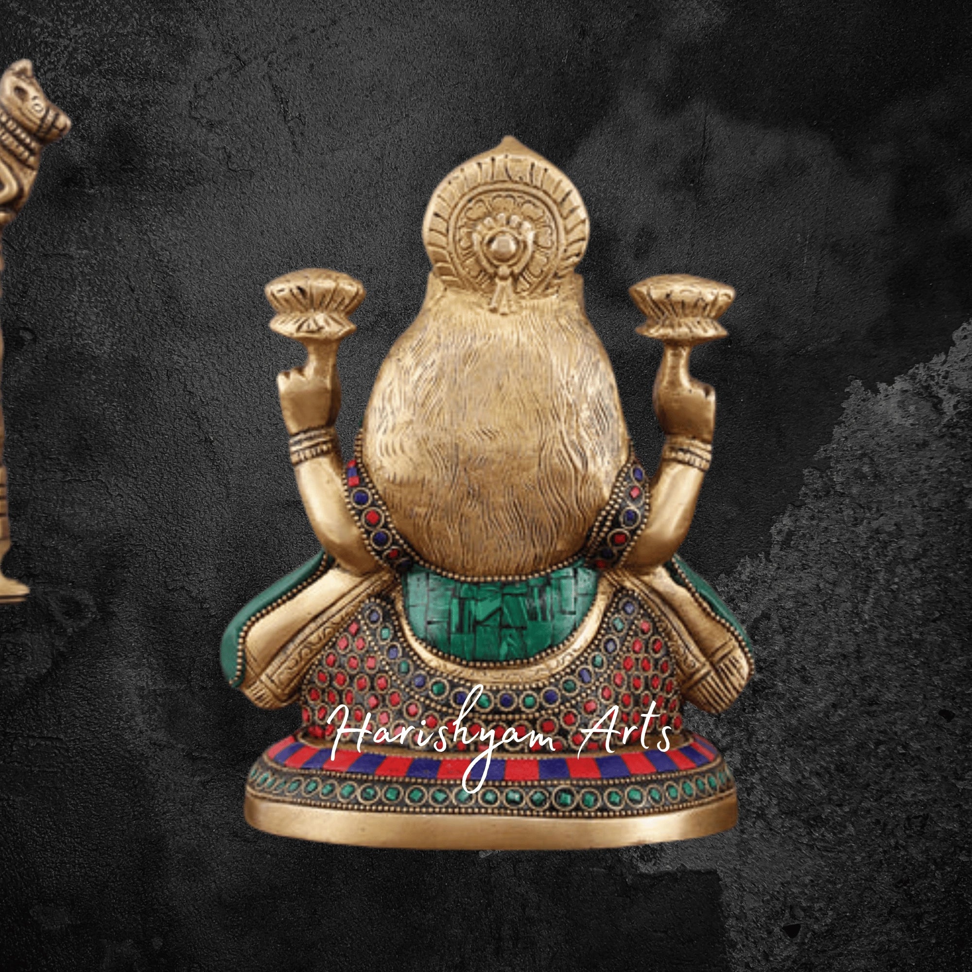 8" Pure Brass Lakshmi Statue with Meenakari Stonework for Worship