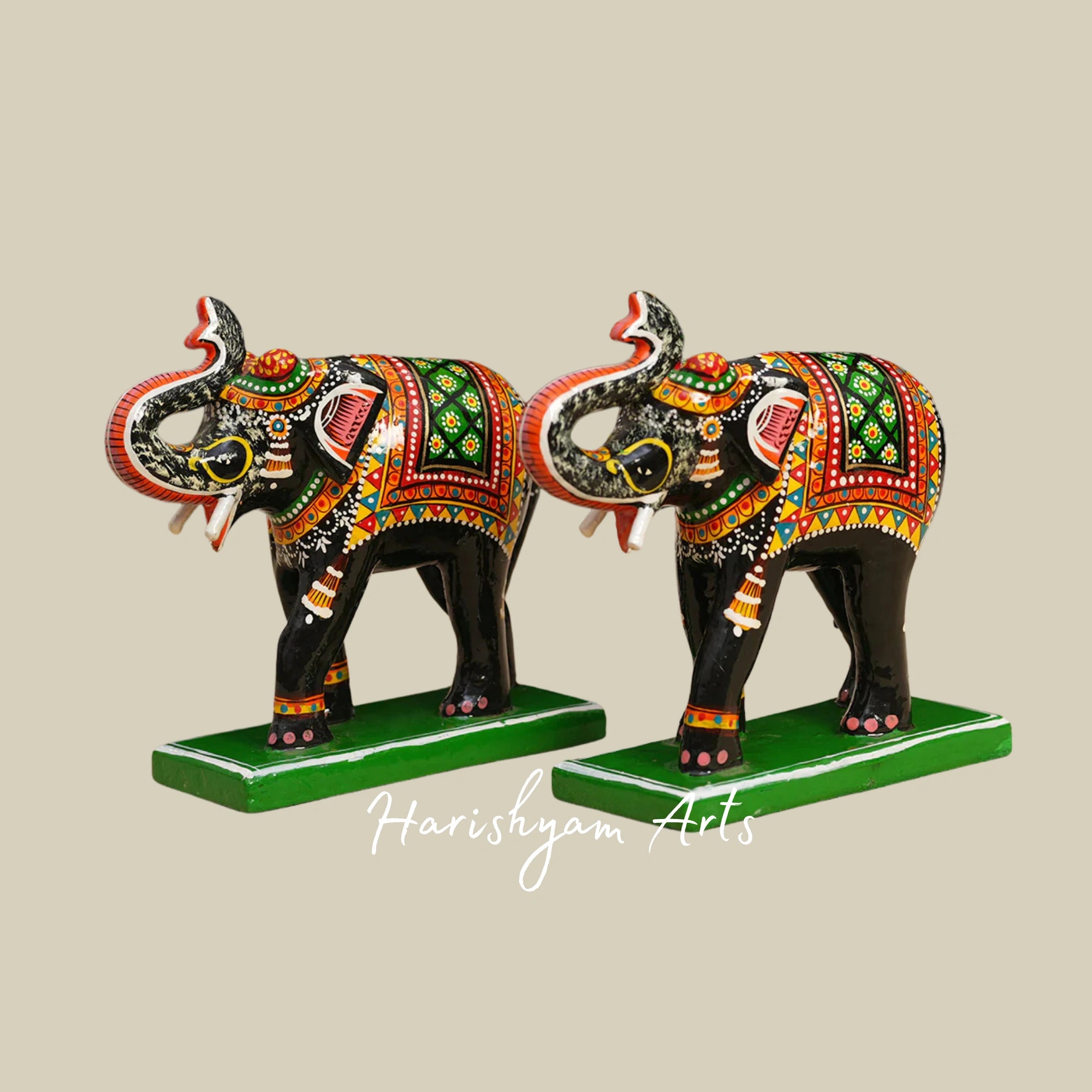 8" Wooden Handicraft Elephant Set of 2 for Display
