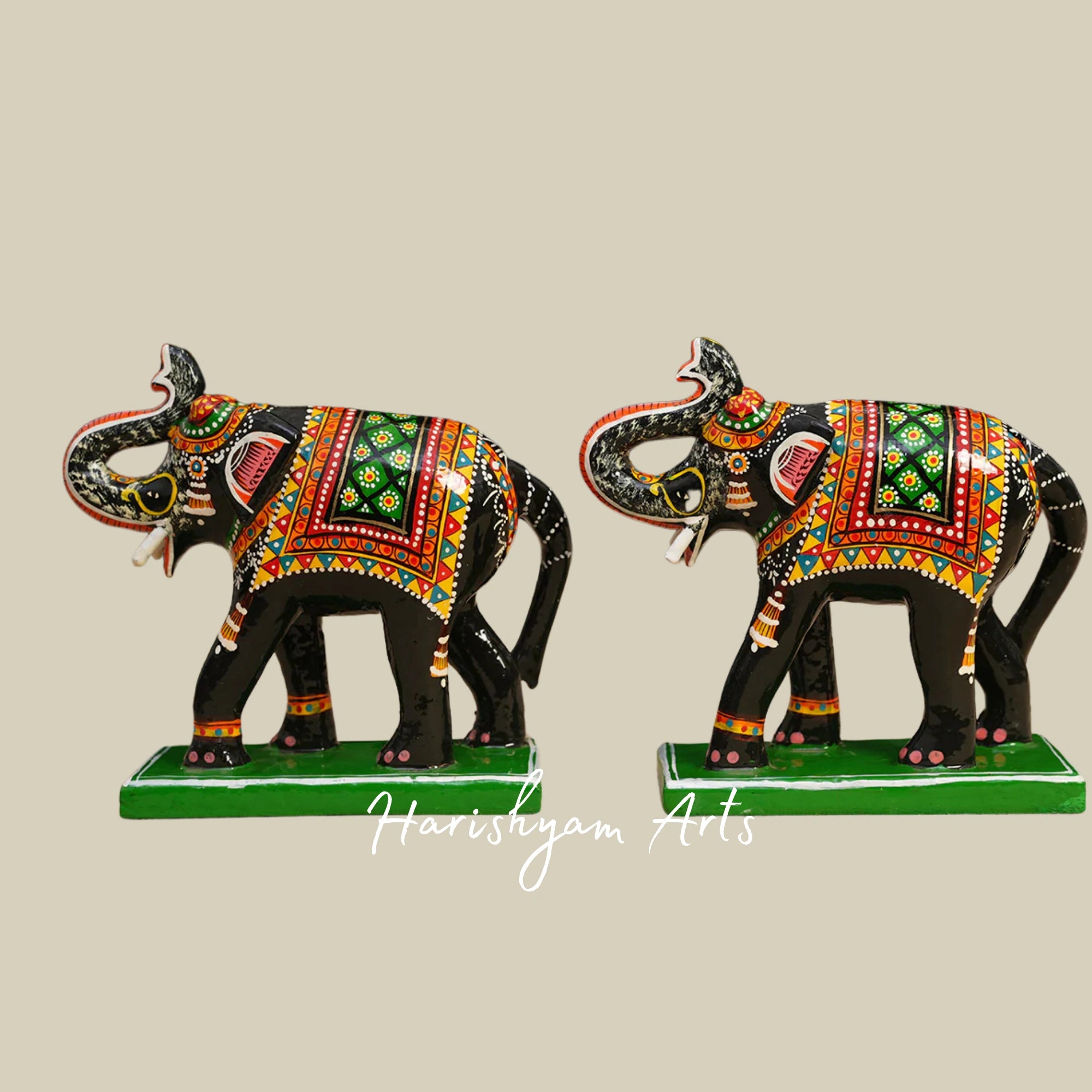 8" Wooden Handicraft Elephant Set of 2 for Display1