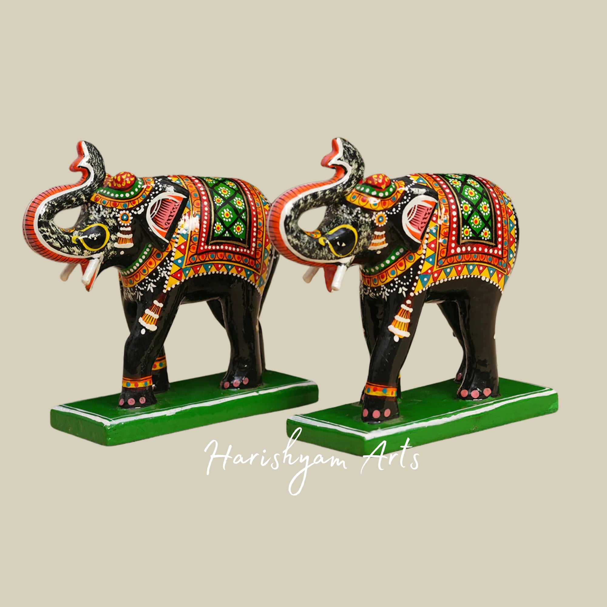 8" Wooden Handicraft Elephant Set of 2 for Display2