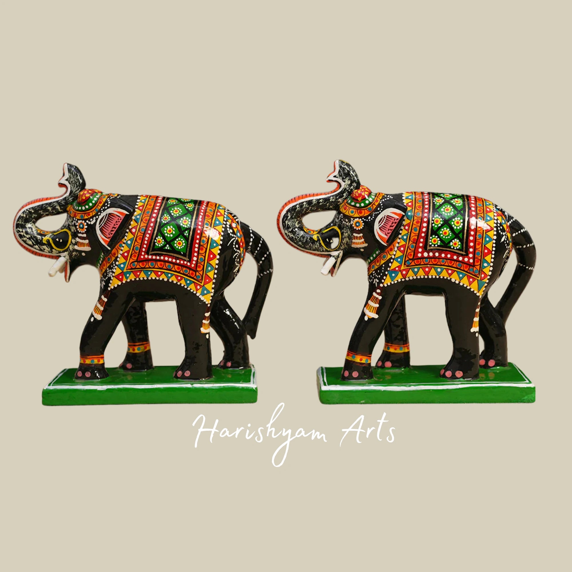 8" Wooden Handicraft Elephant Set of 2 for Display3