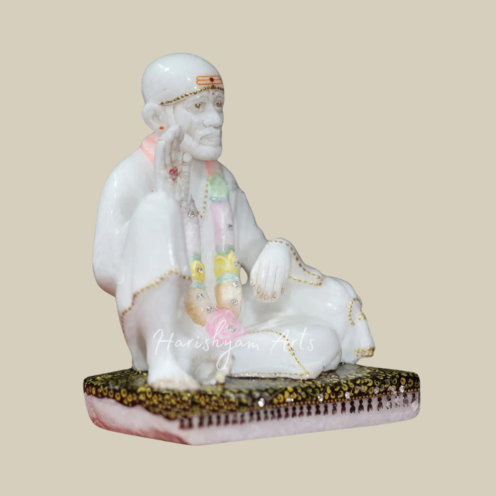8" Seated Sai Baba Murti in White Makrana Marble
