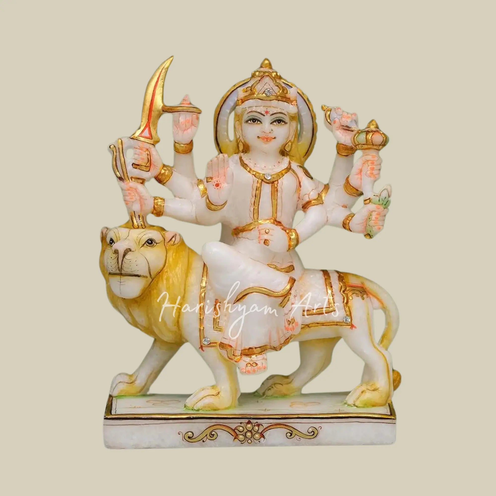 8" Small Statue of Durga Mata Sitting on Lion