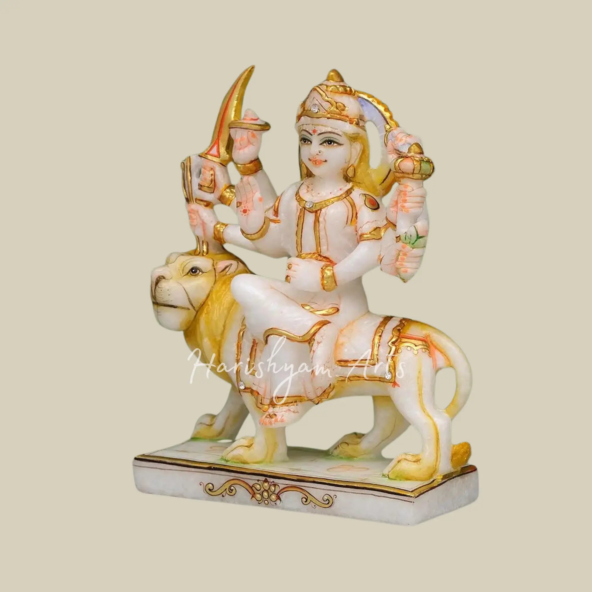 8" Small Statue of Durga Mata Sitting on Lion