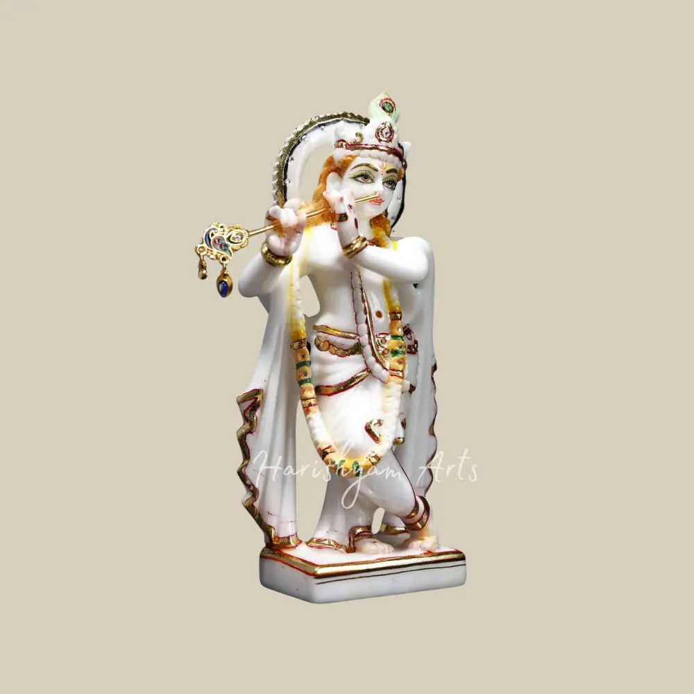 8" krishna playing flute marble moorti