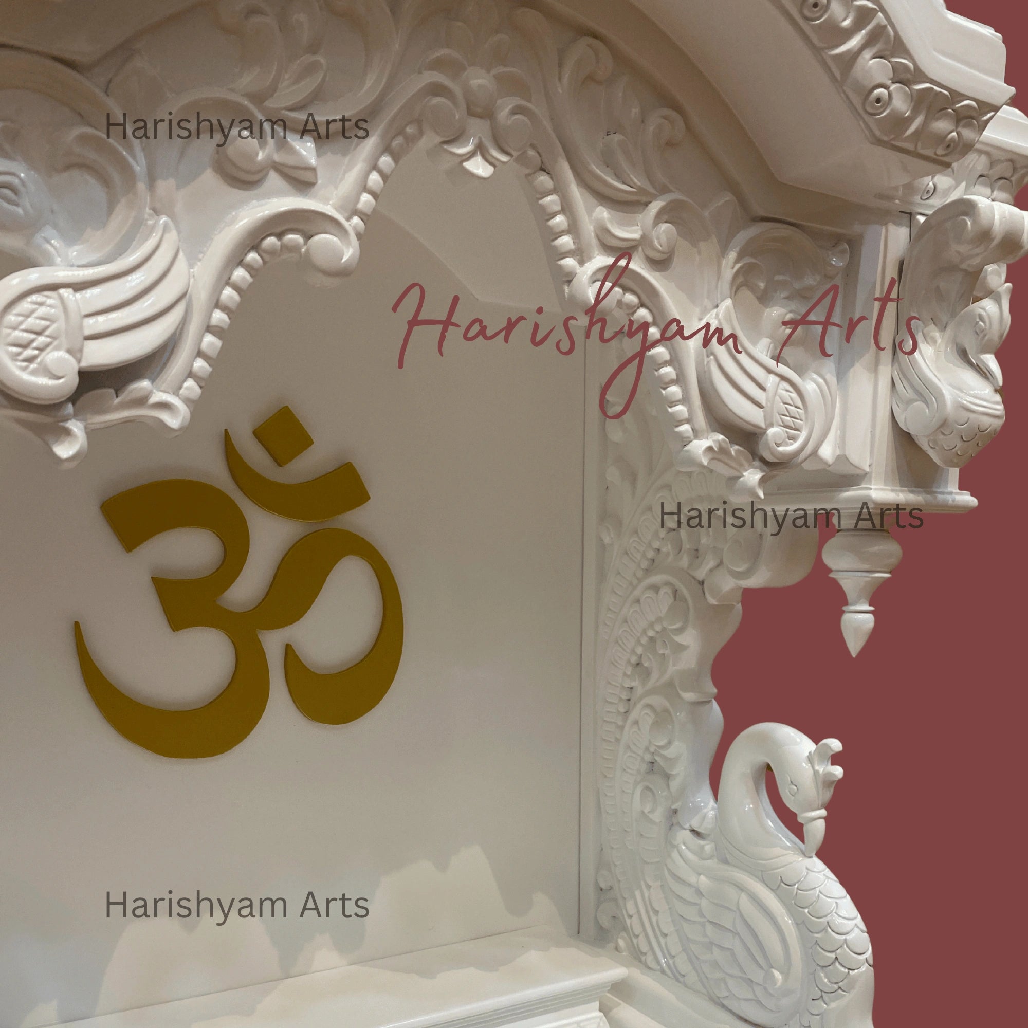 48" White Teak Wood Mandir with "Golden OM"