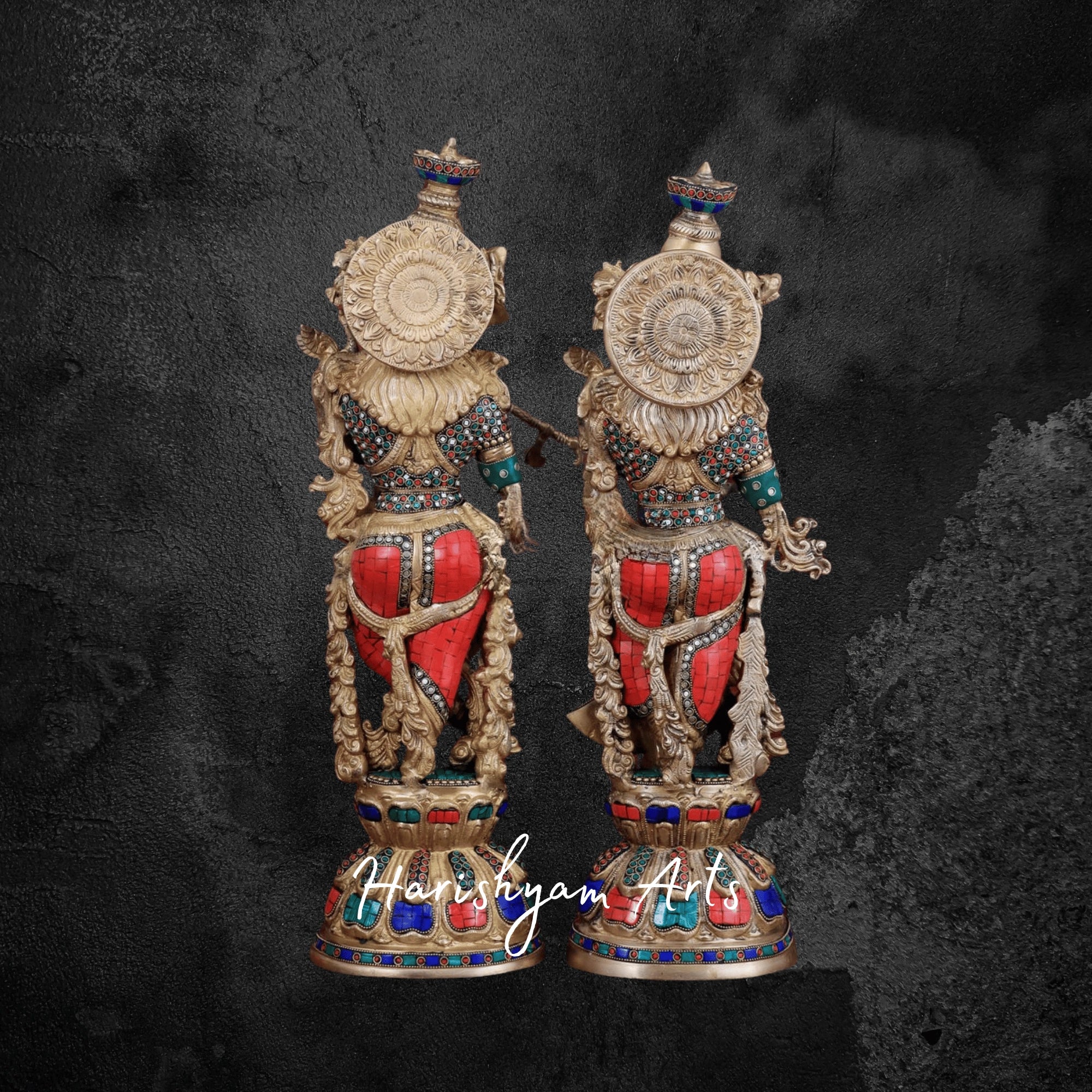 16" Brass Radha Krishna with Cow Idol in Superfine Finish