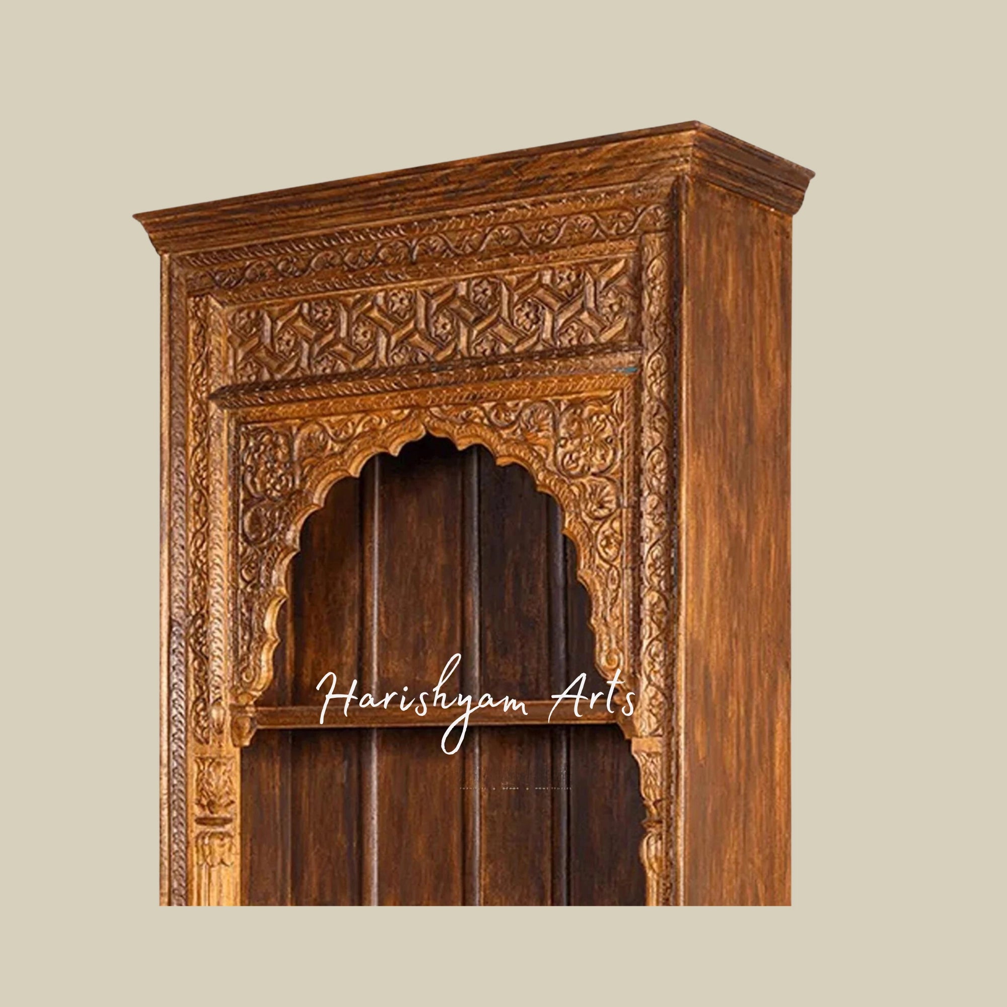 94" Rustic Walnut Solid Wood Hand-Carved Bookcase with Storage - Vintage Bookshelf Design2