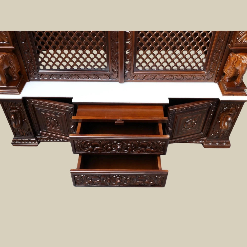 96" Large Pooja Mandir in Teak Wood With Doors