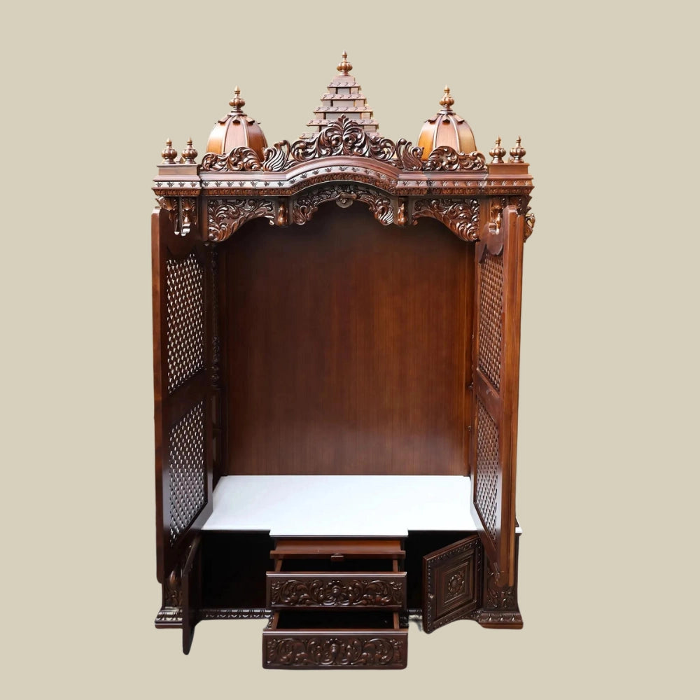 96" Large Pooja Mandir in Teak Wood With Doors