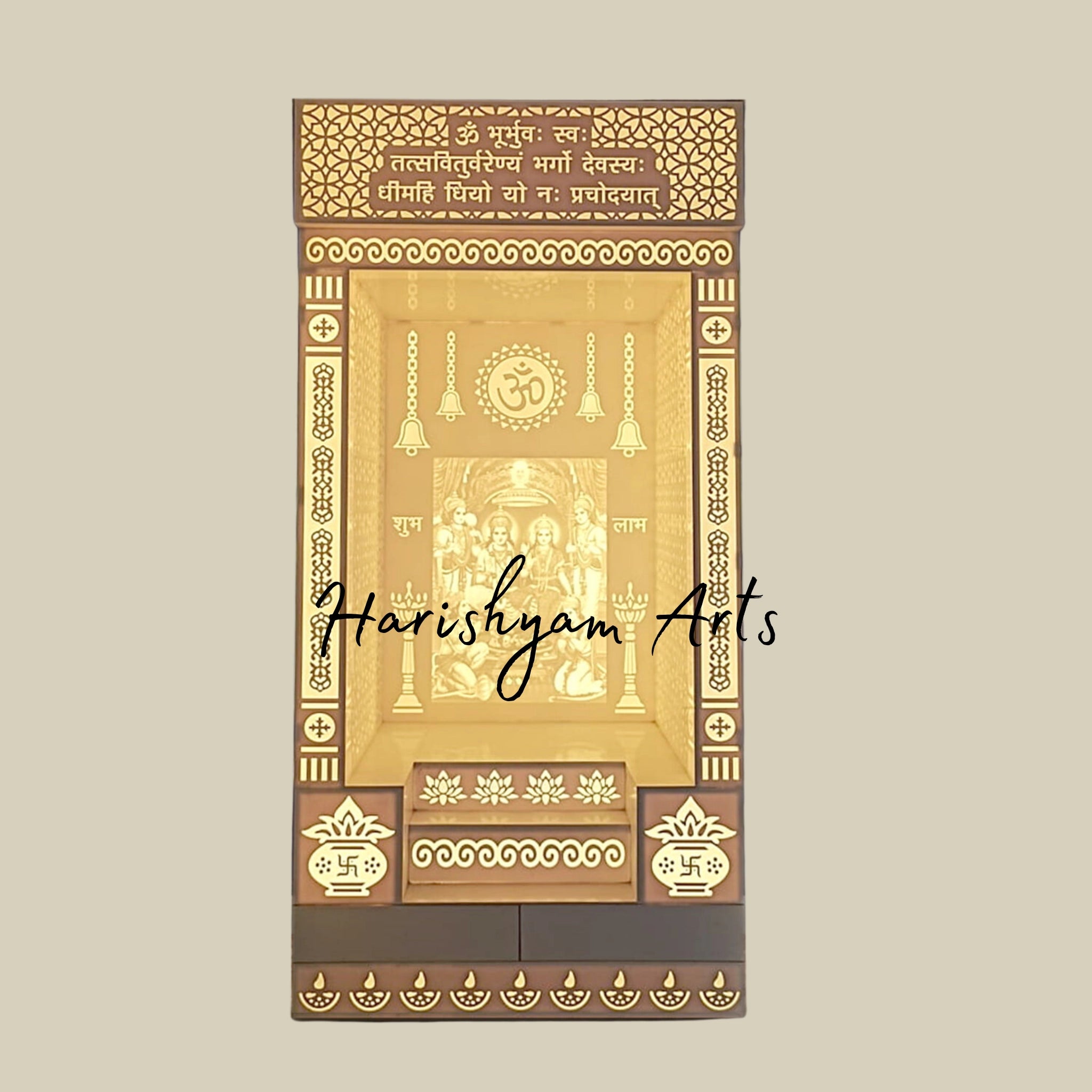 99" Corian Mandir with Backlit Ram Darbar Panel