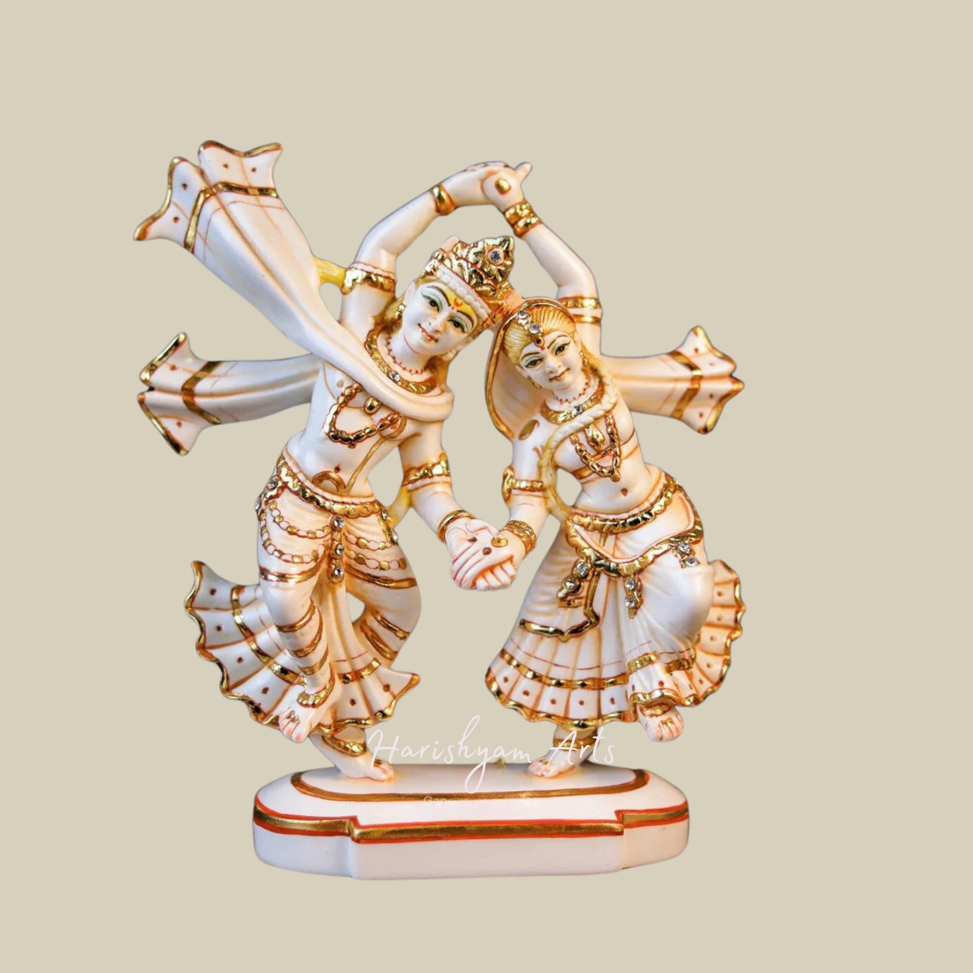 9" Dancing Radha Krishna Marble Statue for Spiritual Bliss