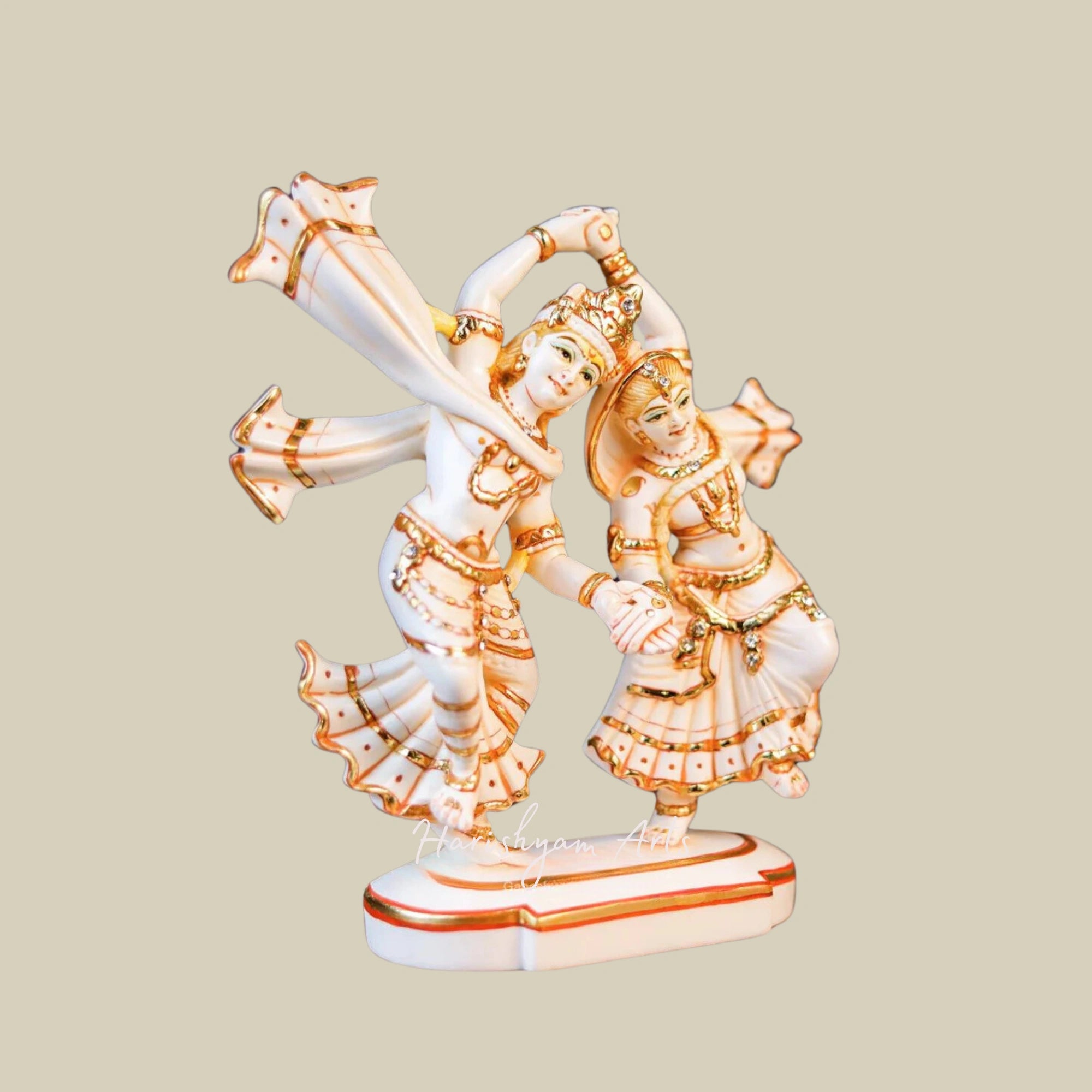 9" Dancing Radha Krishna Marble Statue for Spiritual Bliss