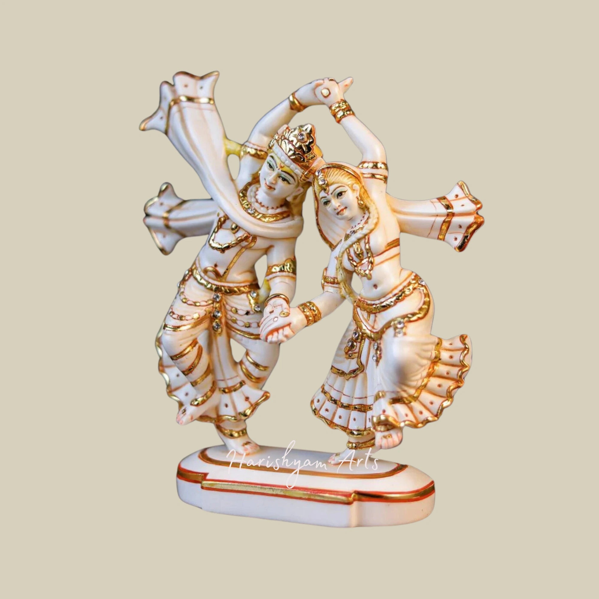 9" Dancing Radha Krishna Marble Statue for Spiritual Bliss