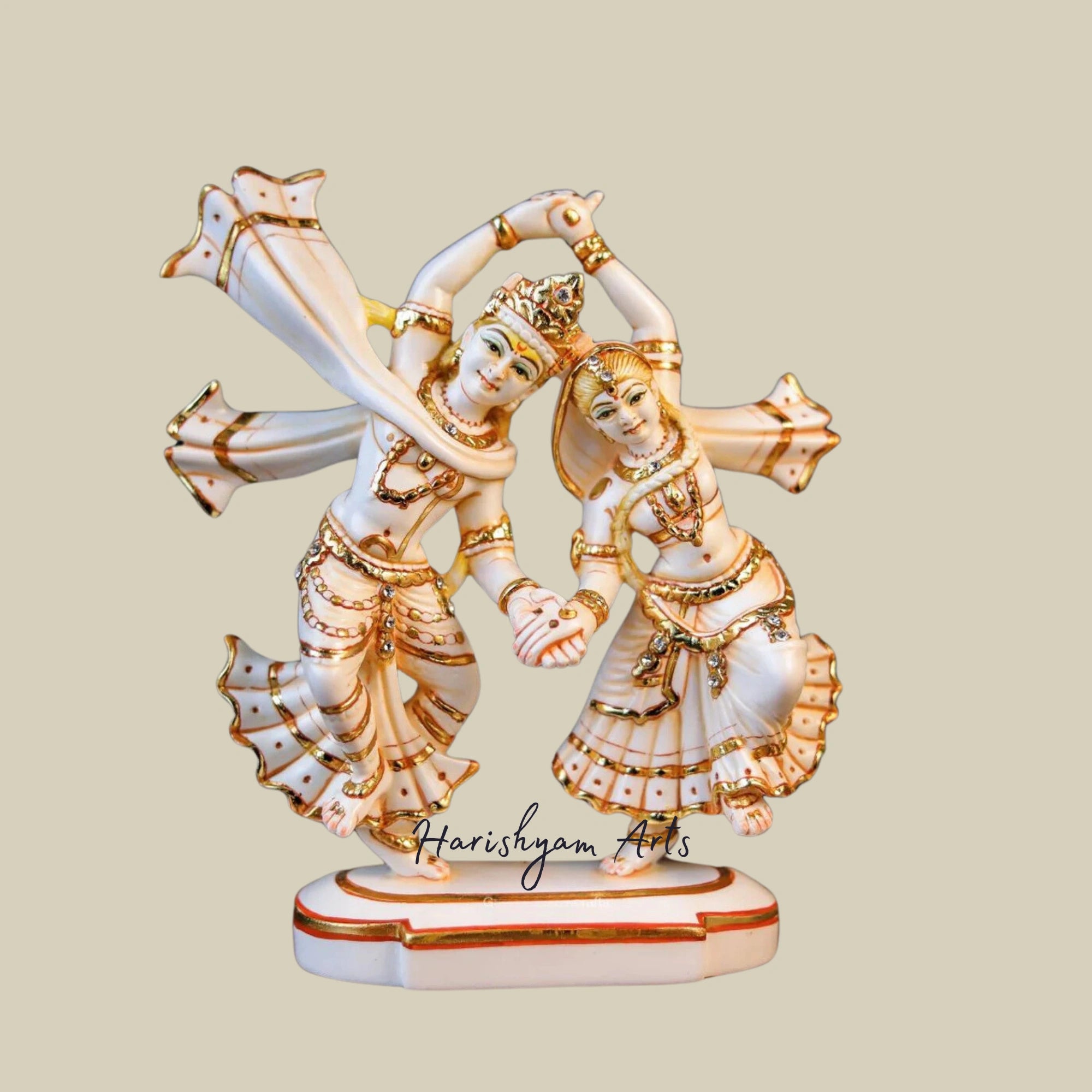 9" Dancing Radha Krishna Marble Statue for Spiritual Bliss