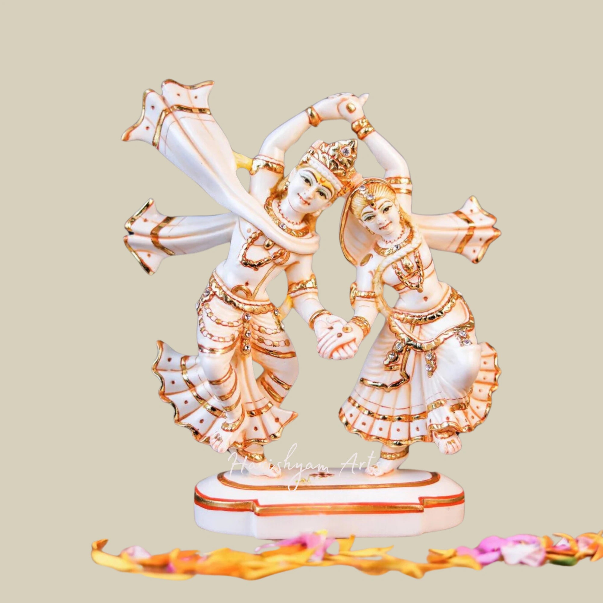 9" Dancing Radha Krishna Marble Statue for Spiritual Bliss