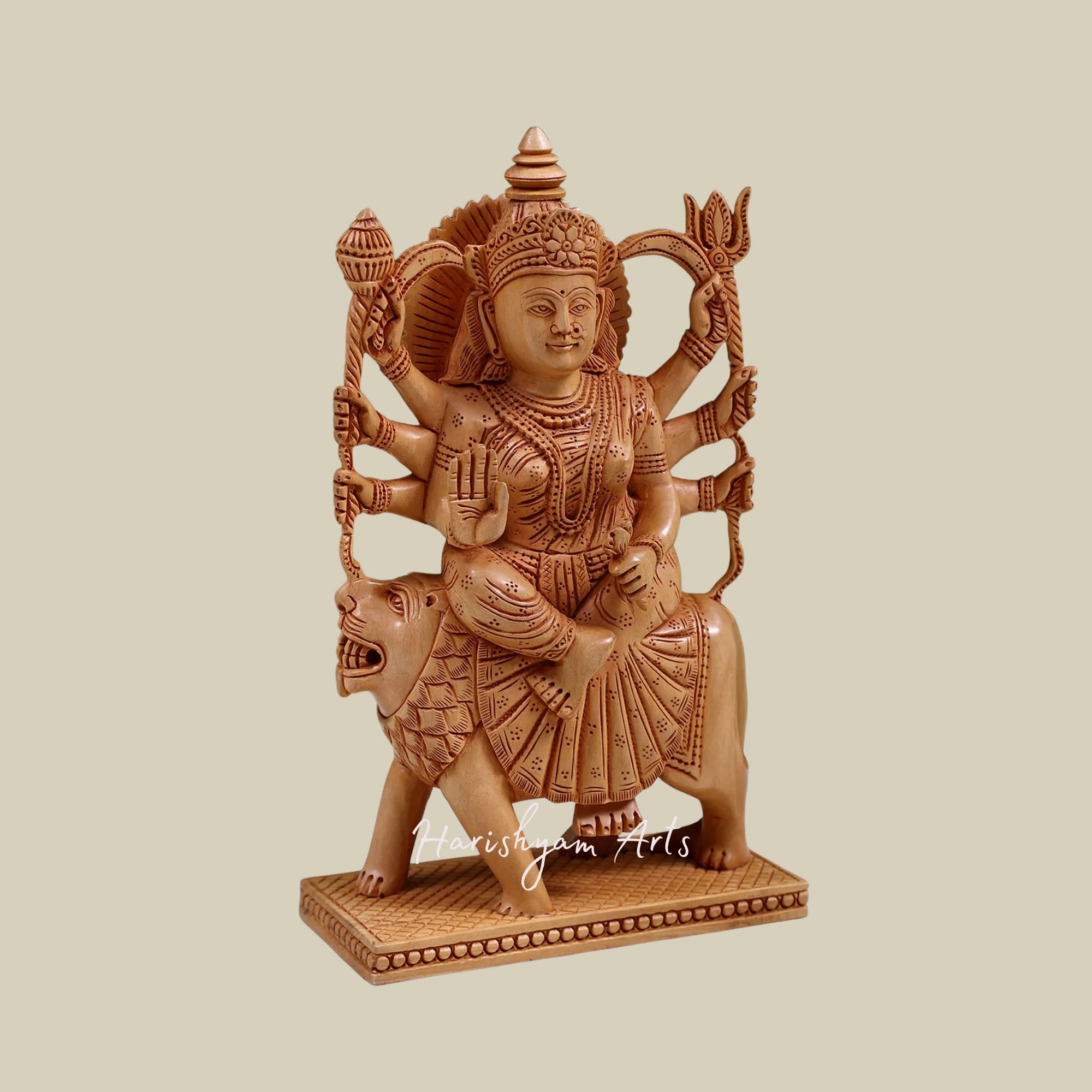 9" Eight-Armed Goddess Durga Exquisite Wooden Sculpture for Worship and Decor1