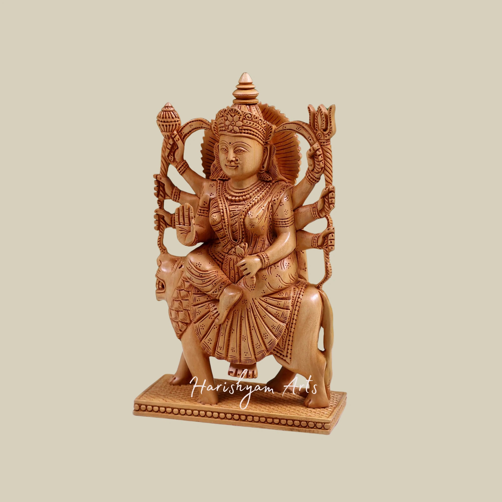 9" Eight-Armed Goddess Durga Exquisite Wooden Sculpture for Worship and Decor2